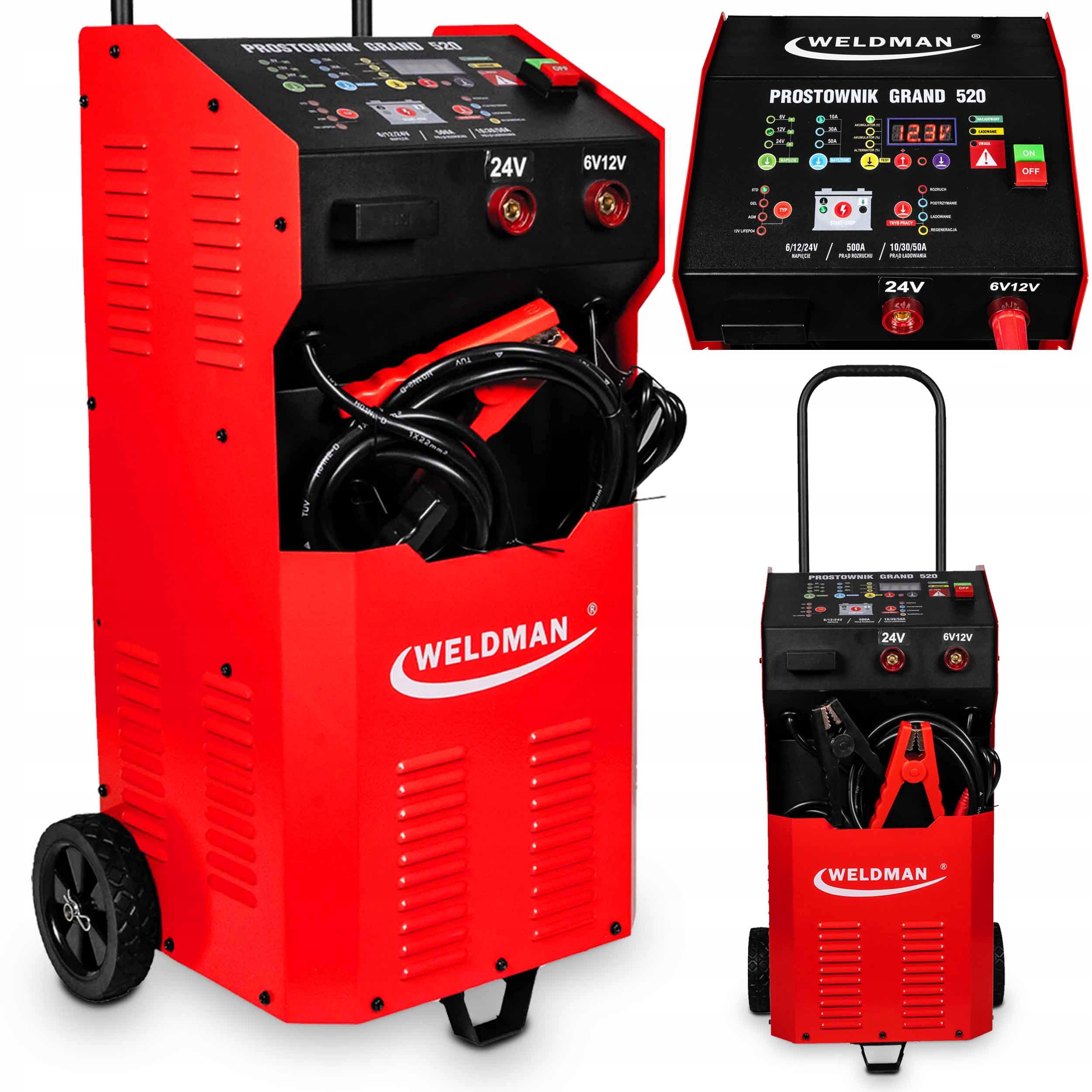 Prostownik Samochodowy Weldman Grand 520 6V 12V 24V LiFePO4 Rozruch 500A