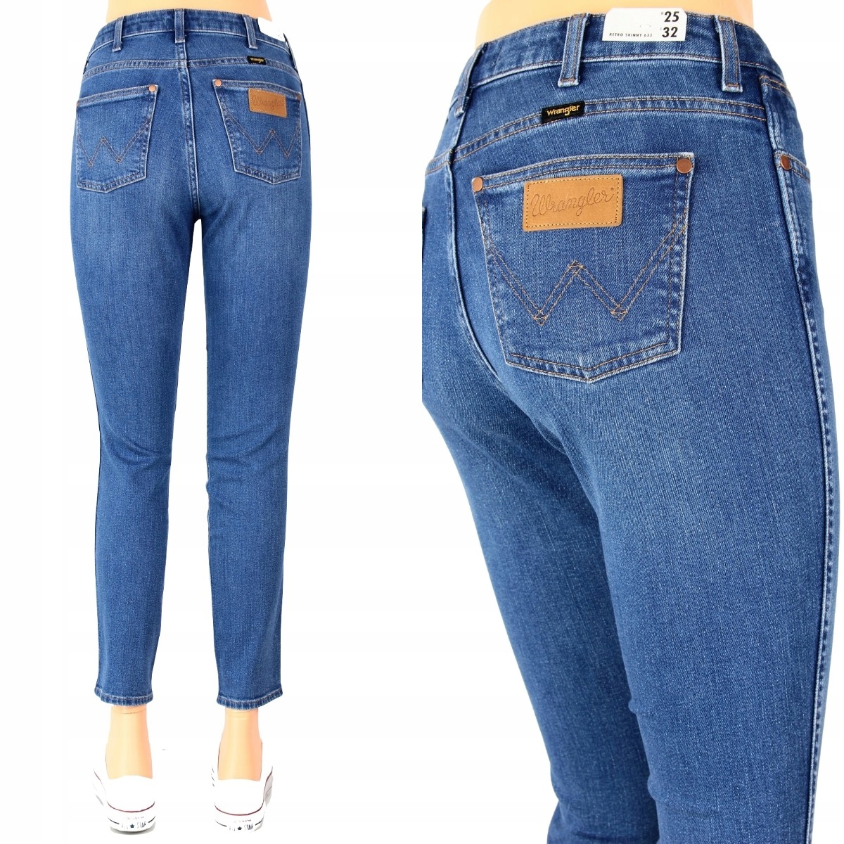 

Wrangler Retro Skinny Jeansy Spodnie 7/8 W25 L32