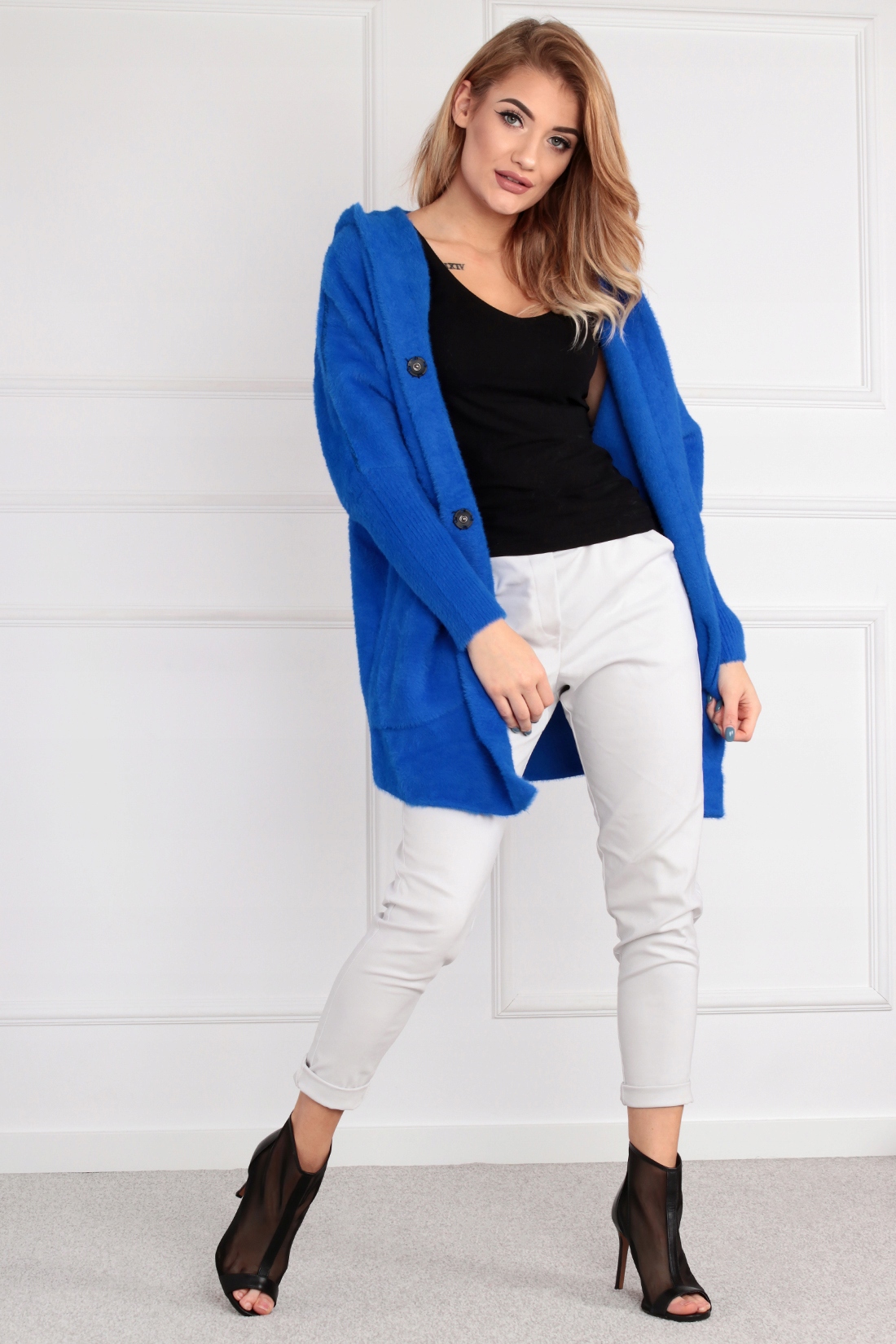 ALPAKA DAMSKA PŁASZCZ KURTKA SWETER CIEPŁA DŁUGA KAPTUR CHABROWY 1946 Model 1946