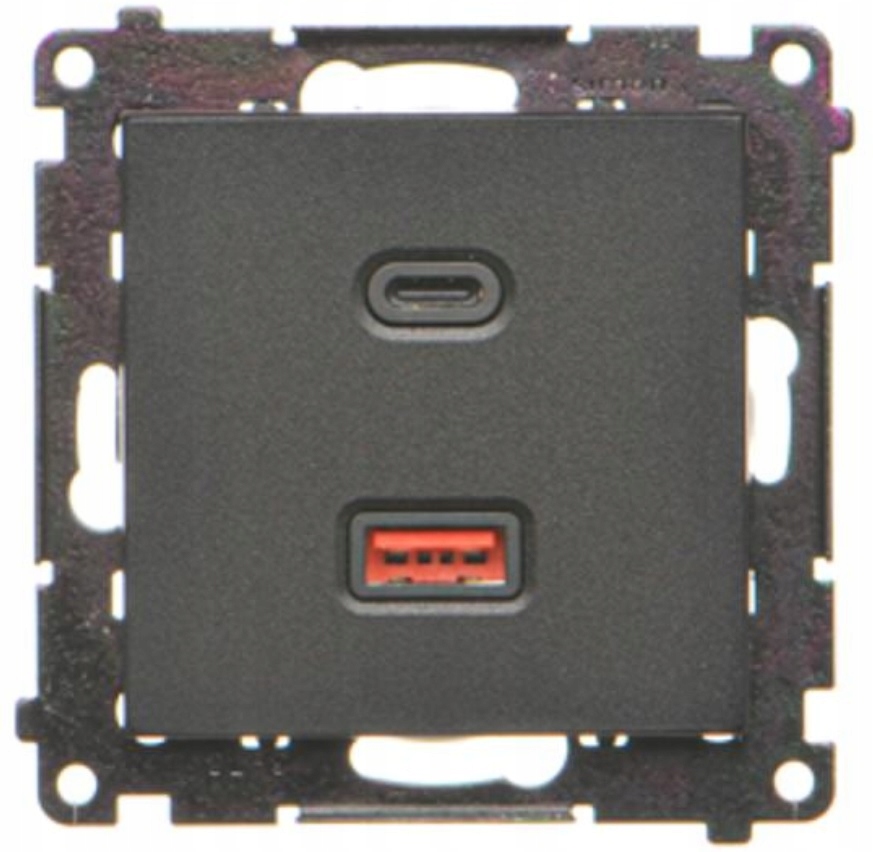 Simon 55 Ładowarka Quick Charge Usb A+c 3A TEC2CAQ.01/149 czarna matowa