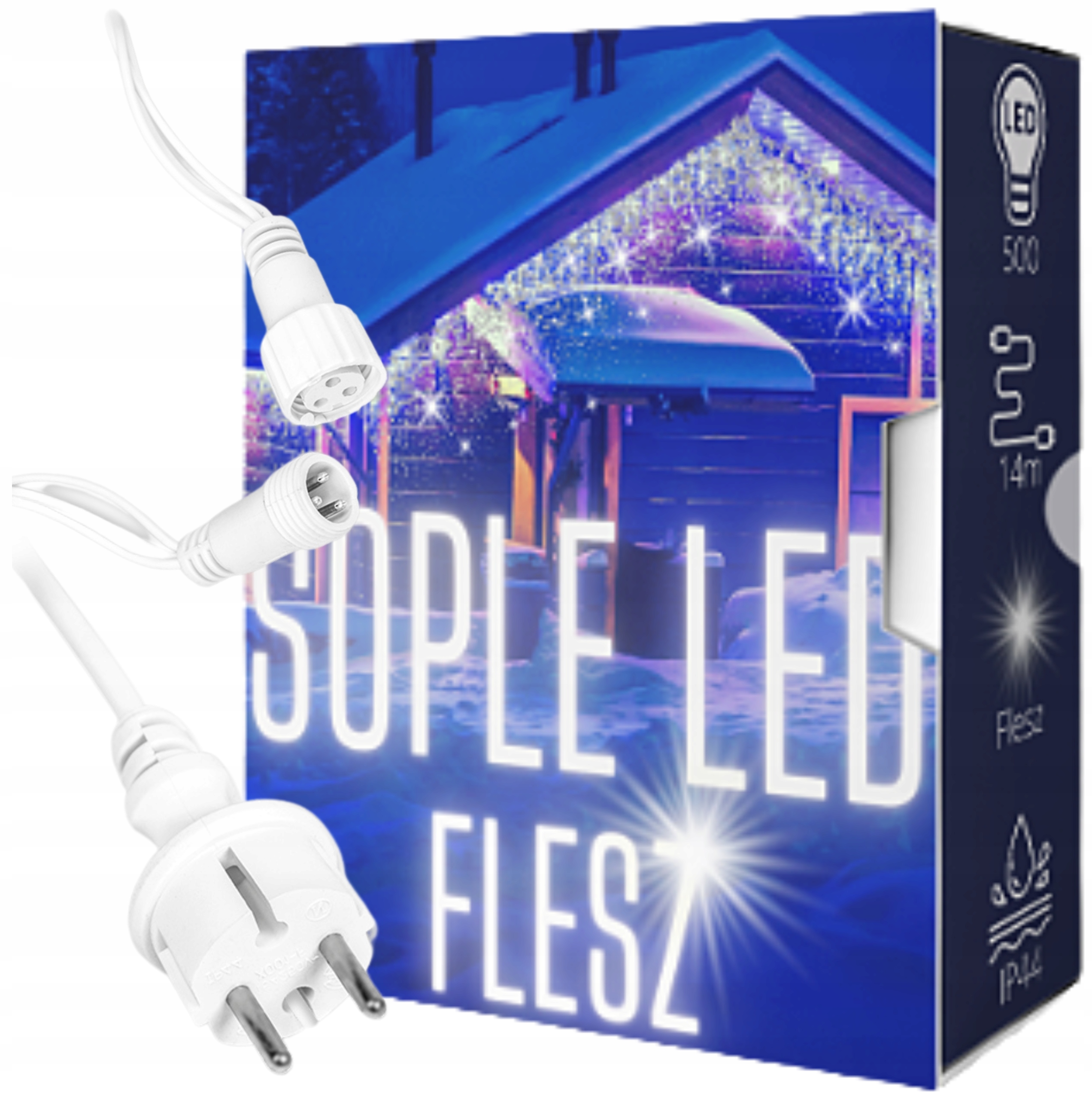 

Lampki Sople zewnętrzne 500 led zimne białe flash