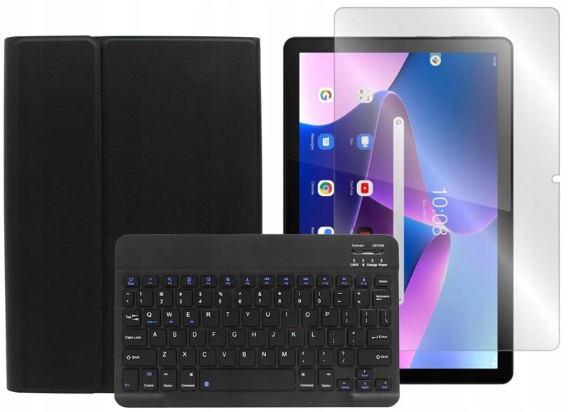 Etui do Lenovo Tab M10 10.1 Gen 3 TB328 z klawiaturą bluetooth czar i Szkło