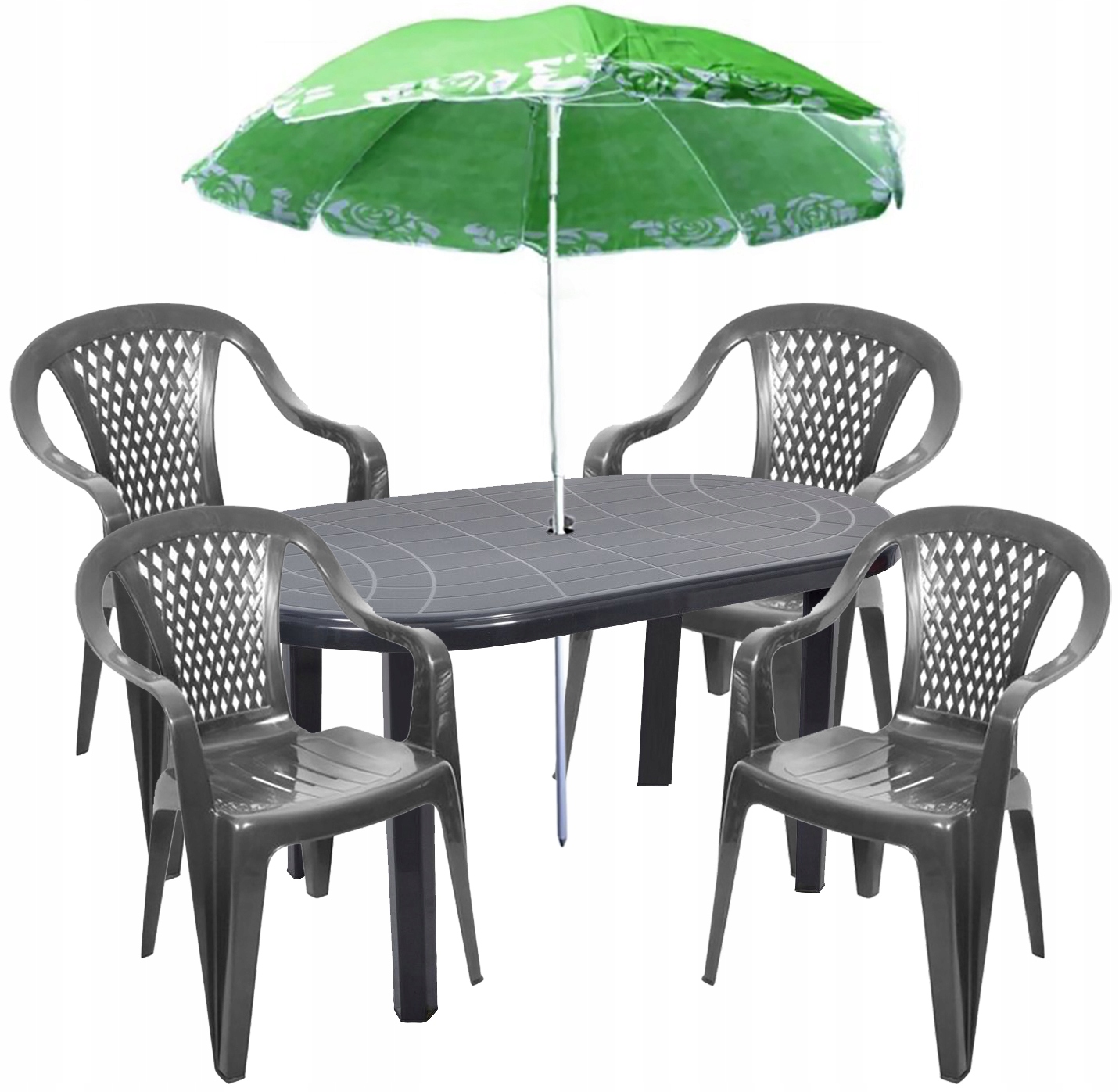ZESTAW GRAFIT MOCNY 4+1 DUŻY OWALNY STÓŁ + PARASOL