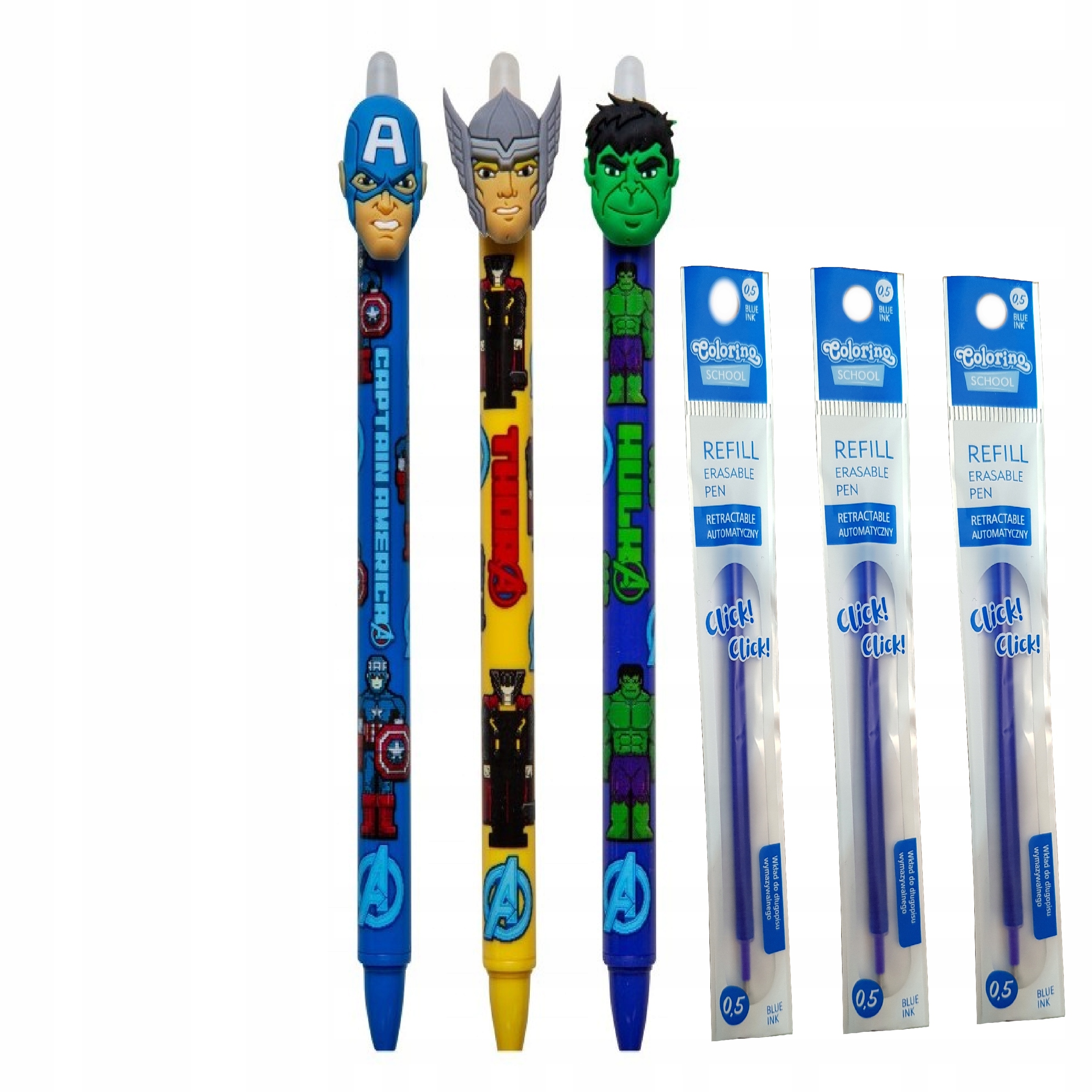 ZESTAW DŁUGOPIS WYMAZYWALNY AVENGERS 3SZT+3 wkłady