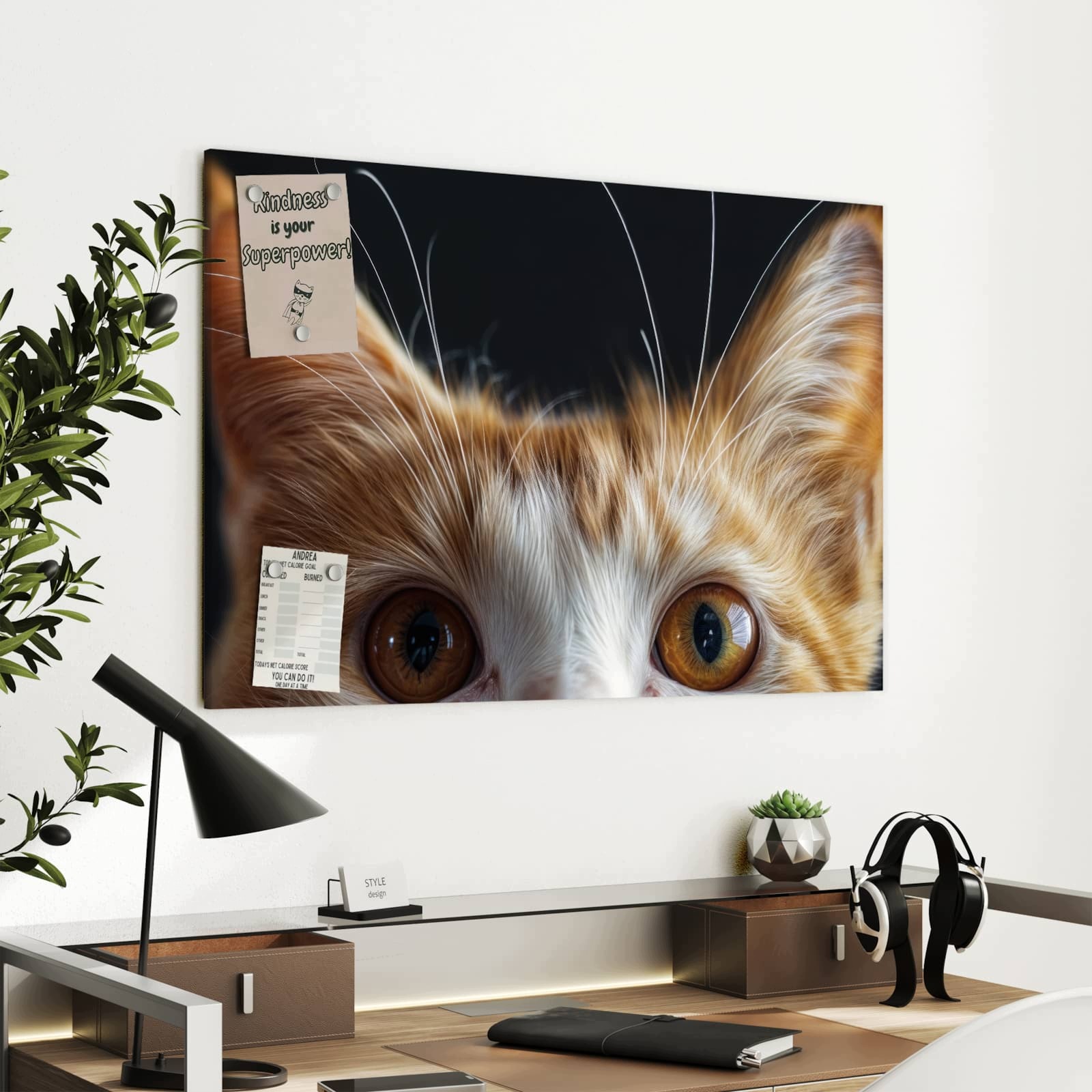 Magnetická tabule Delikatny Pohled kočky 90 × 60 cm