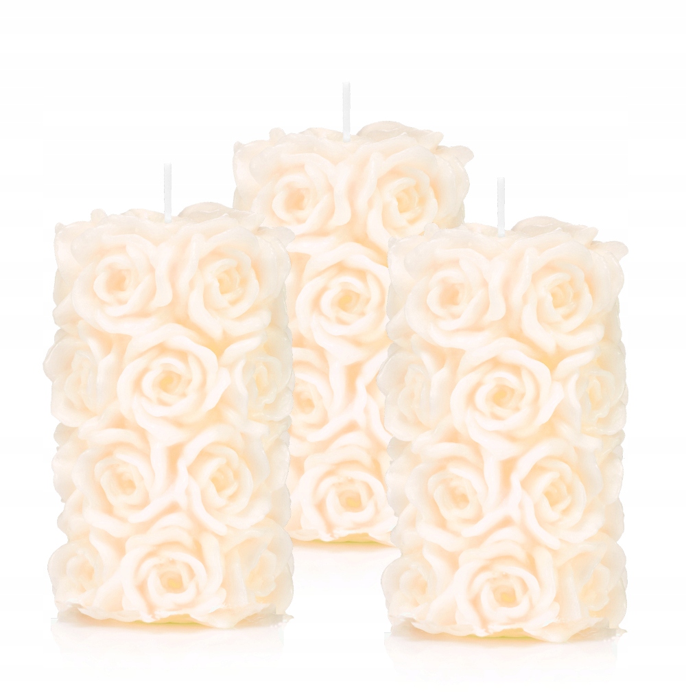 

Świece ozdobne róża zestaw 3 H-11cm świeczki ecru