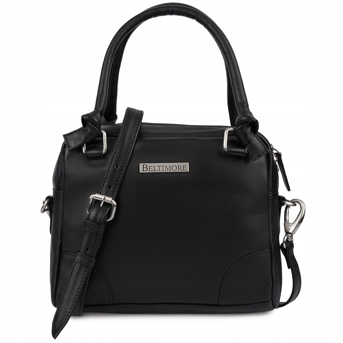 Dámská kožená kabelka, malý kufřík, prémiová kůže, černá Beltimore