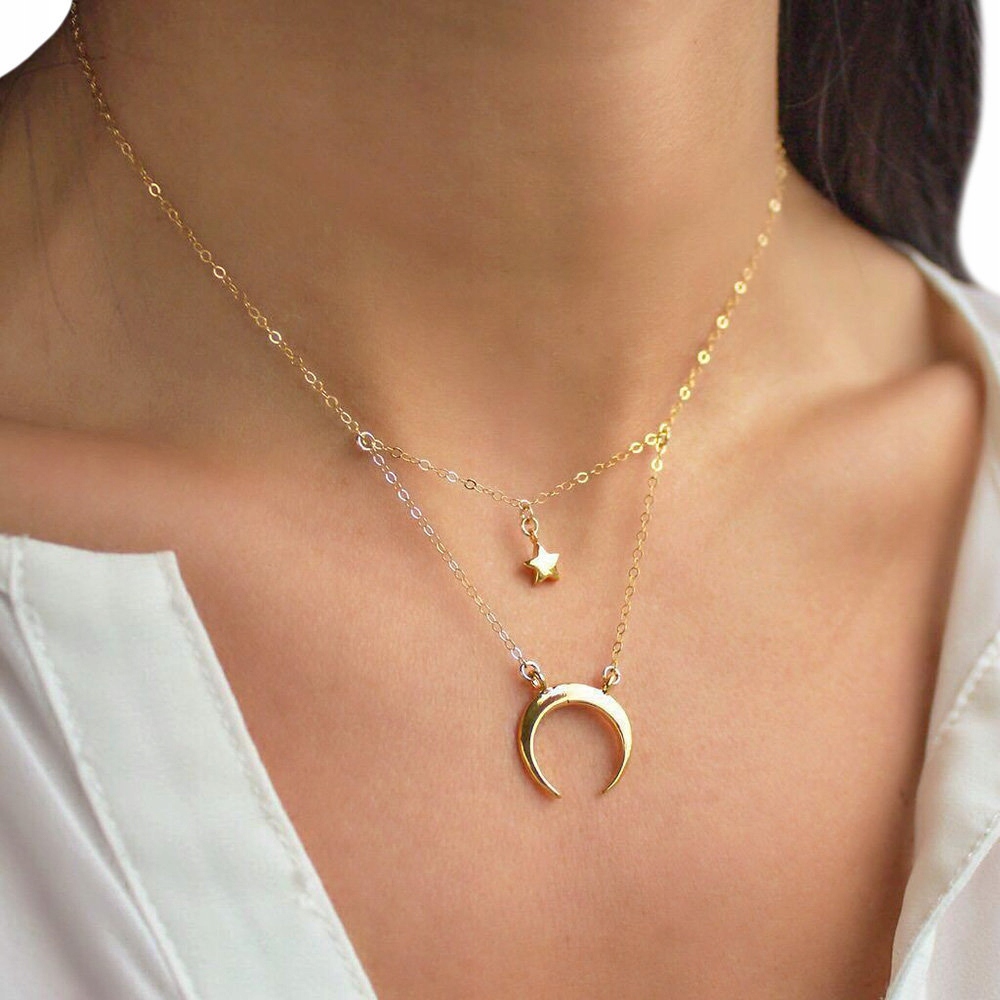 

Naszyjnik wiszący Księżyc podwójny Złoty gwiazdka