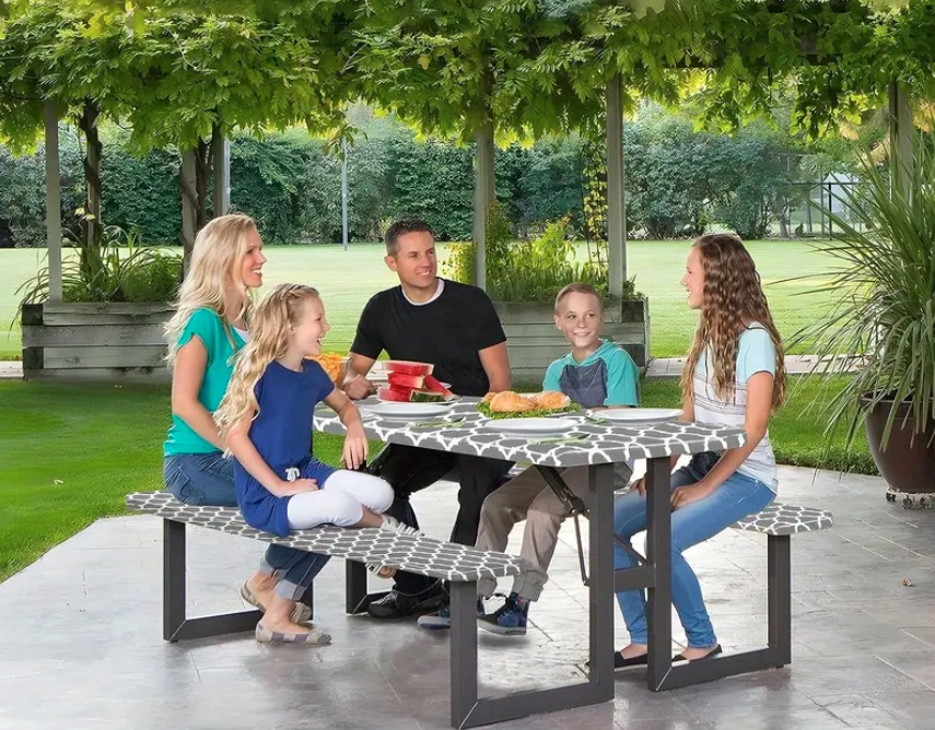 POKROWIEC OCHRONNY NA STÓŁ OGRODOWY + 2 ŁAWY OBRUS PVC Wysokość produktu 5 cm