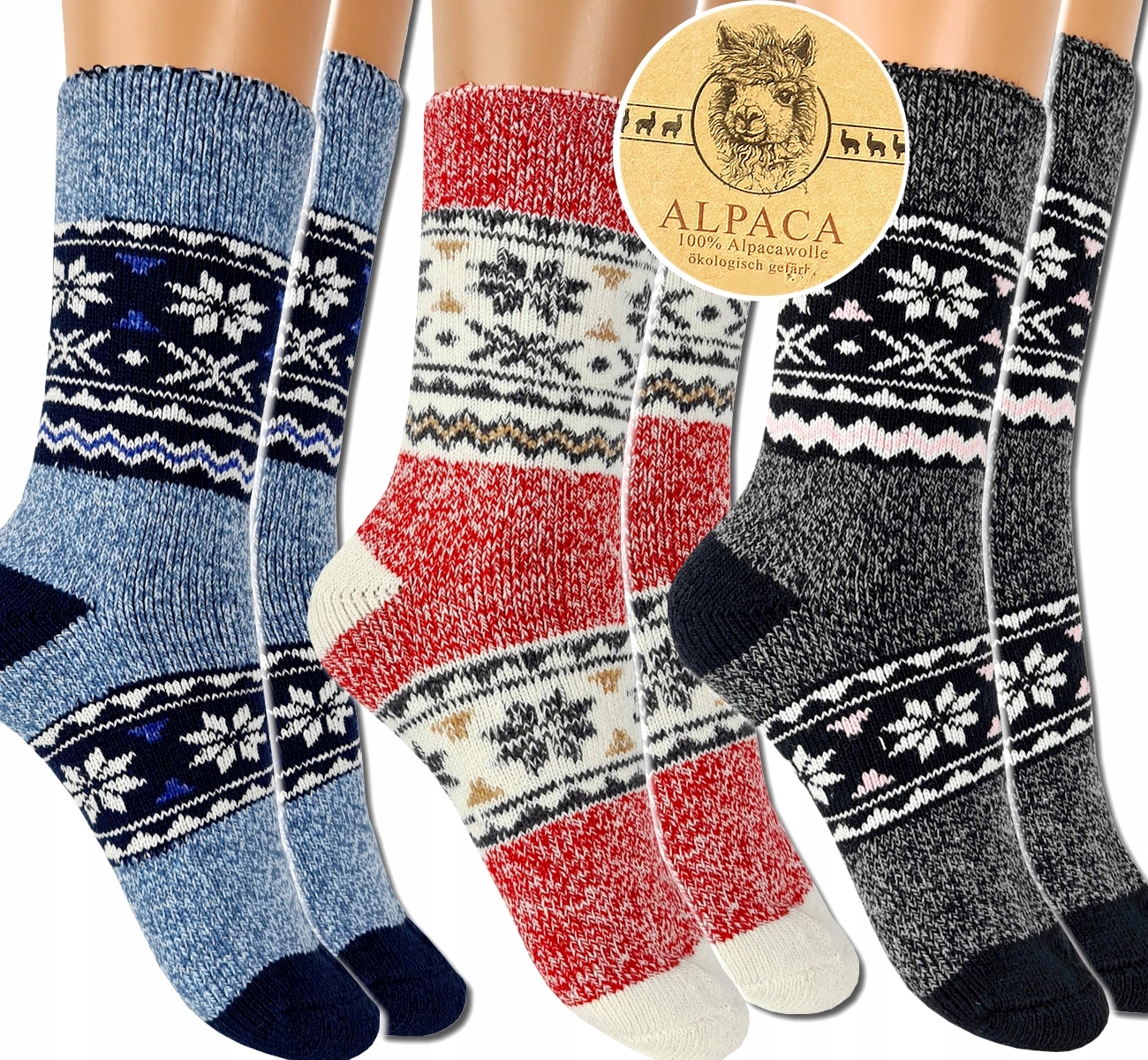 

3x Ciepłe Skarpety Wełniane Termo Alpaka 35-38