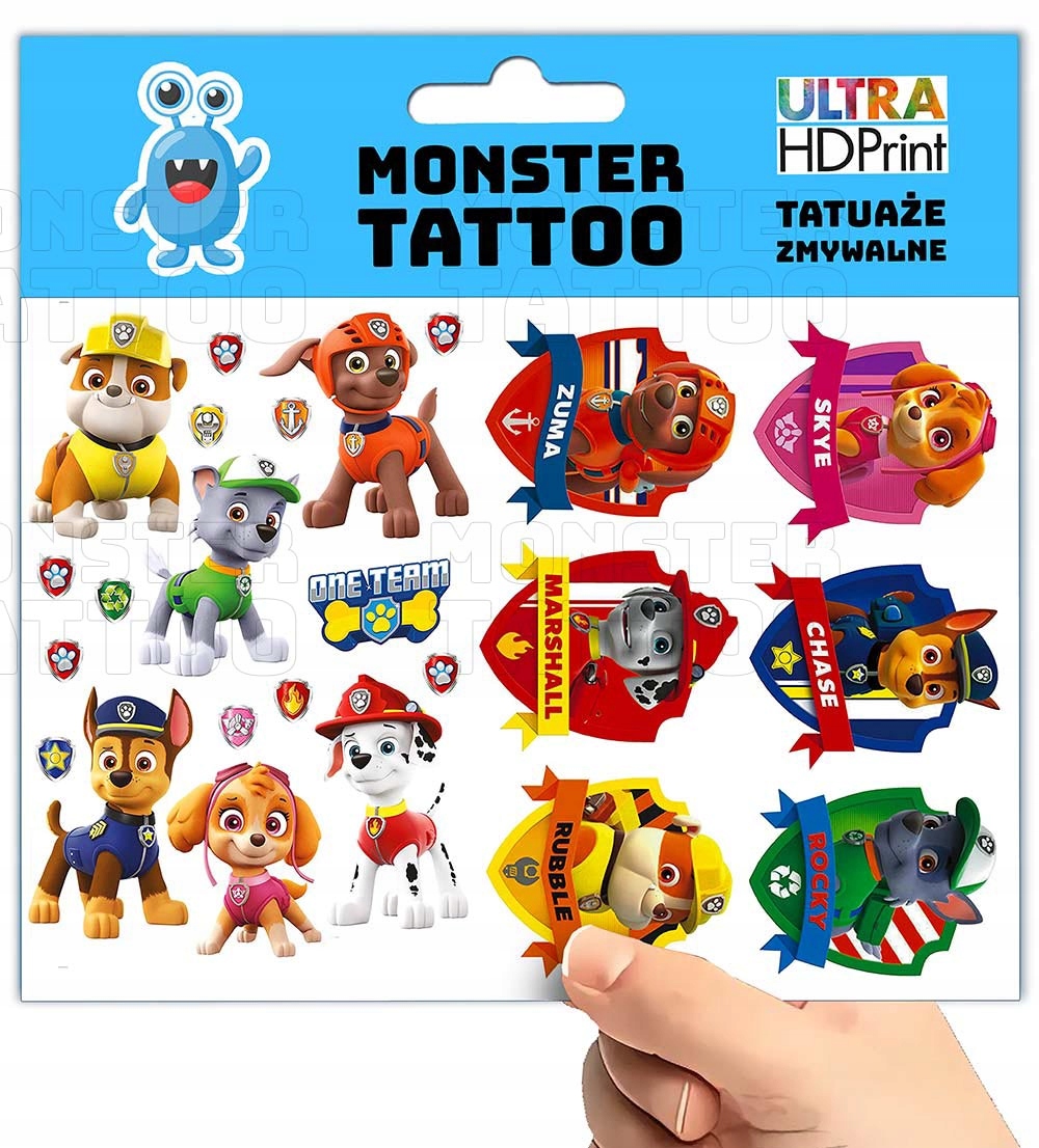 TATUAŻE ZMYWALNE TYMCZASOWE DLA DZIECI PSI PATROL WZORY ORYGINALNE Marka Inna