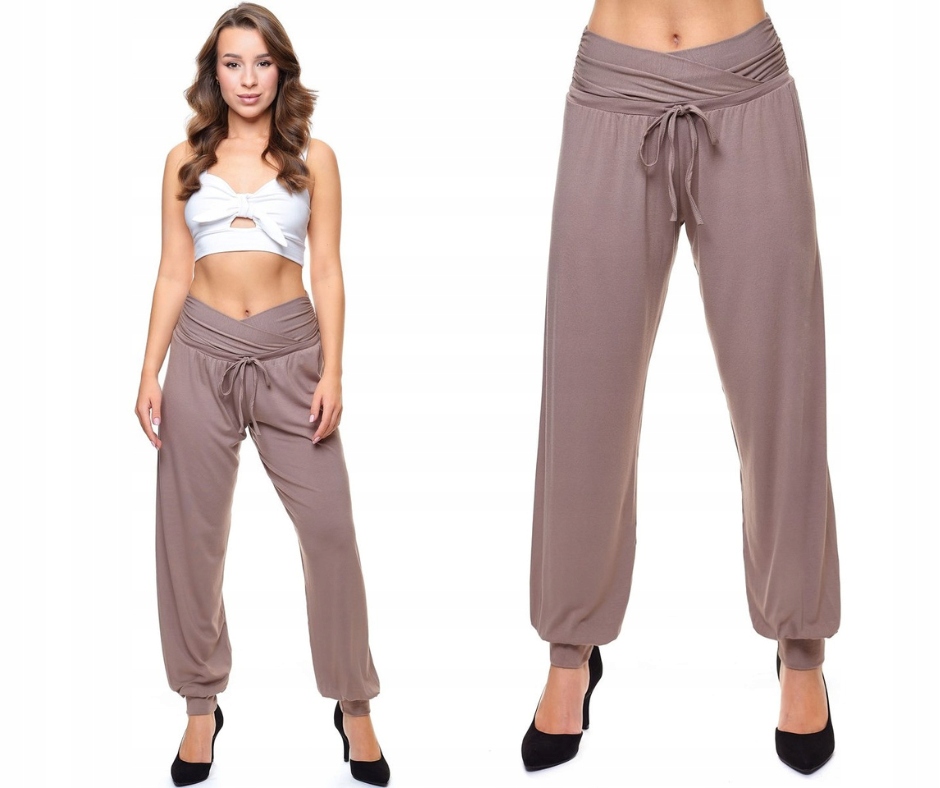 Spodnie alladynki damskie haremki czarne luźne sportowe fitness S M