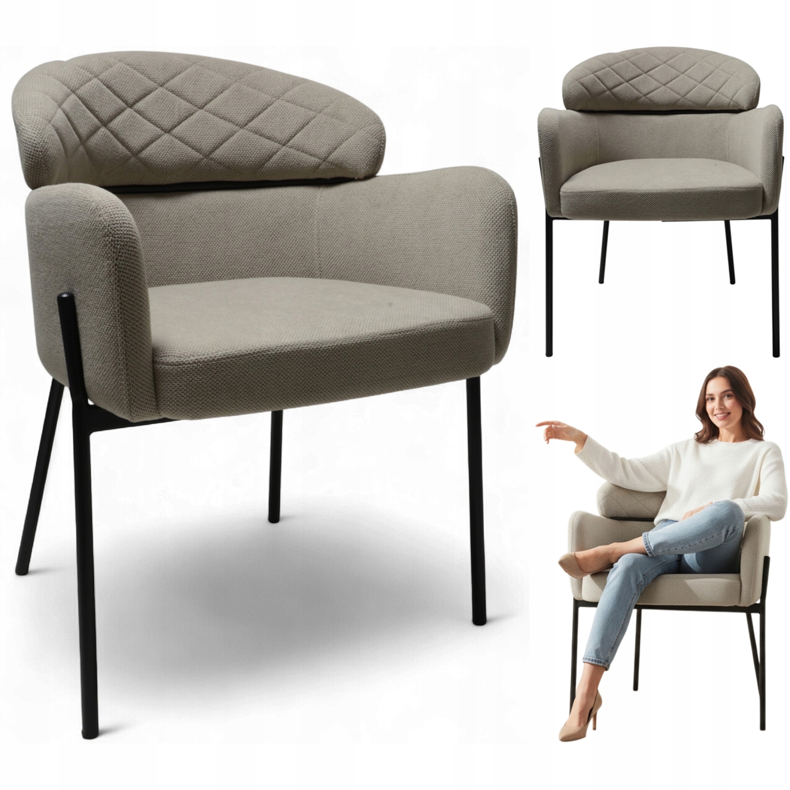 Křeslo Detroit Béžová Curio Moderní křeslo Obývací pokoj Kuchyně Loft Glamour