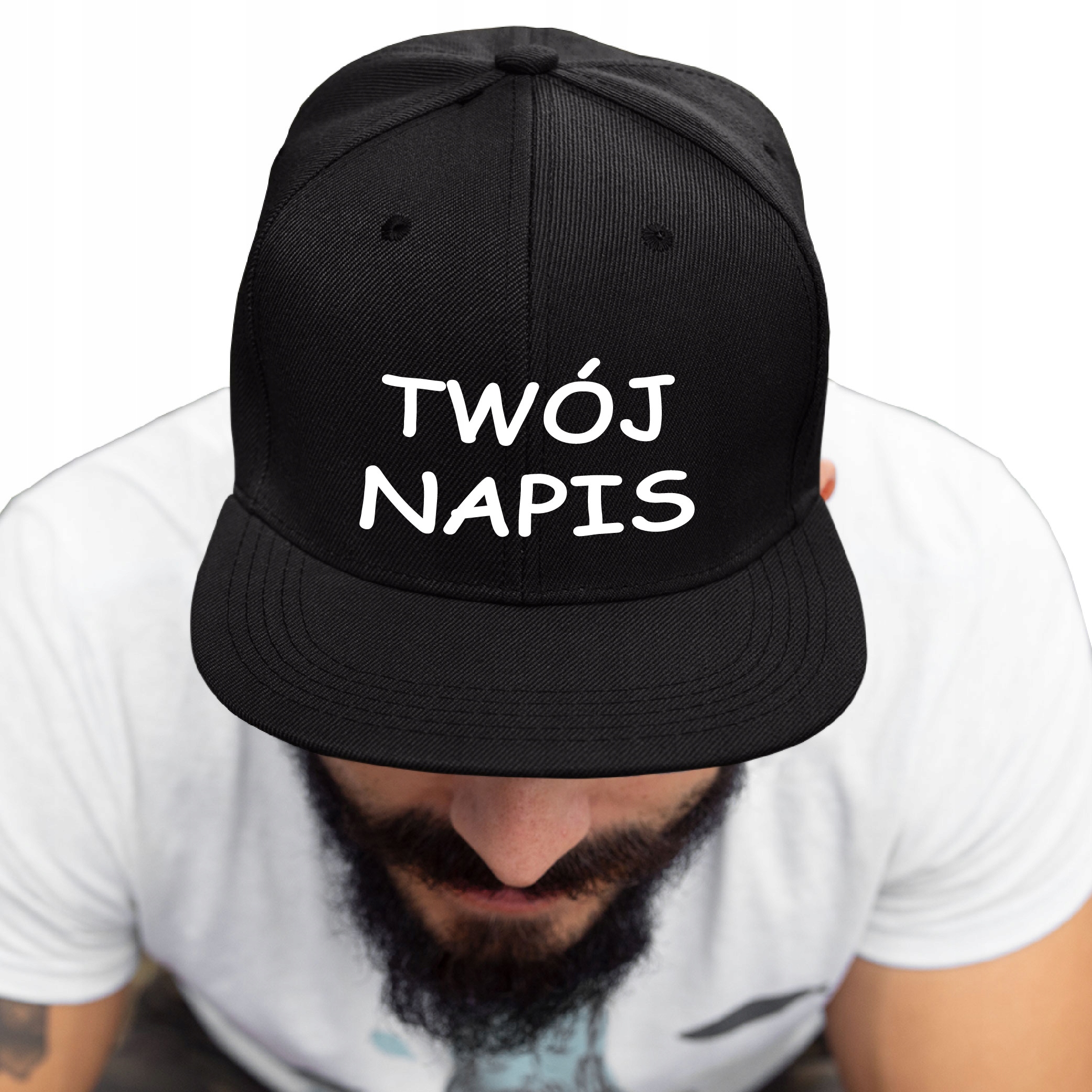 

Snapback czapka z płaskim daszkiem twój tekst Text