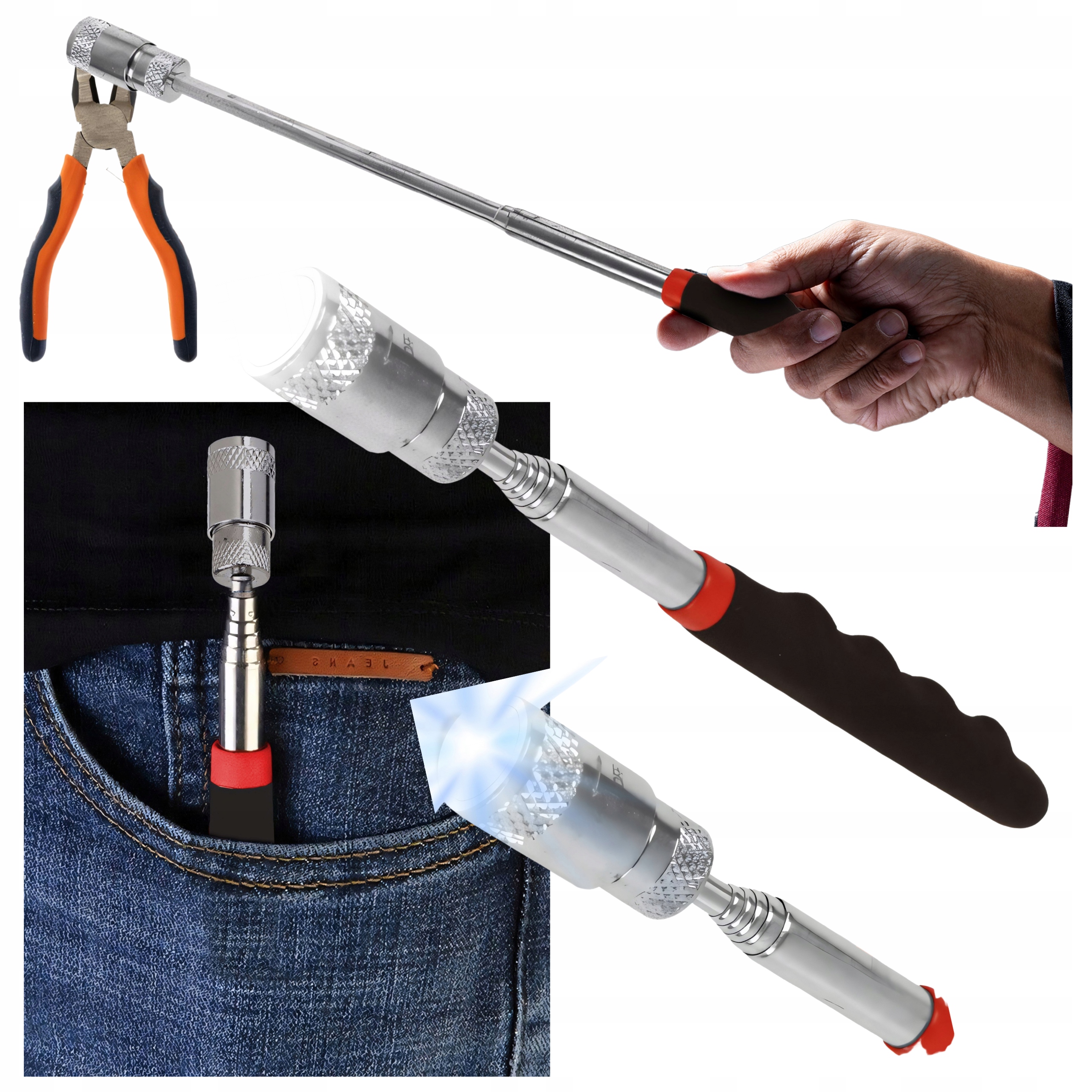 Chwytak teleskopowy magnetyczny TurboTools 72 cm z silnym magnesem