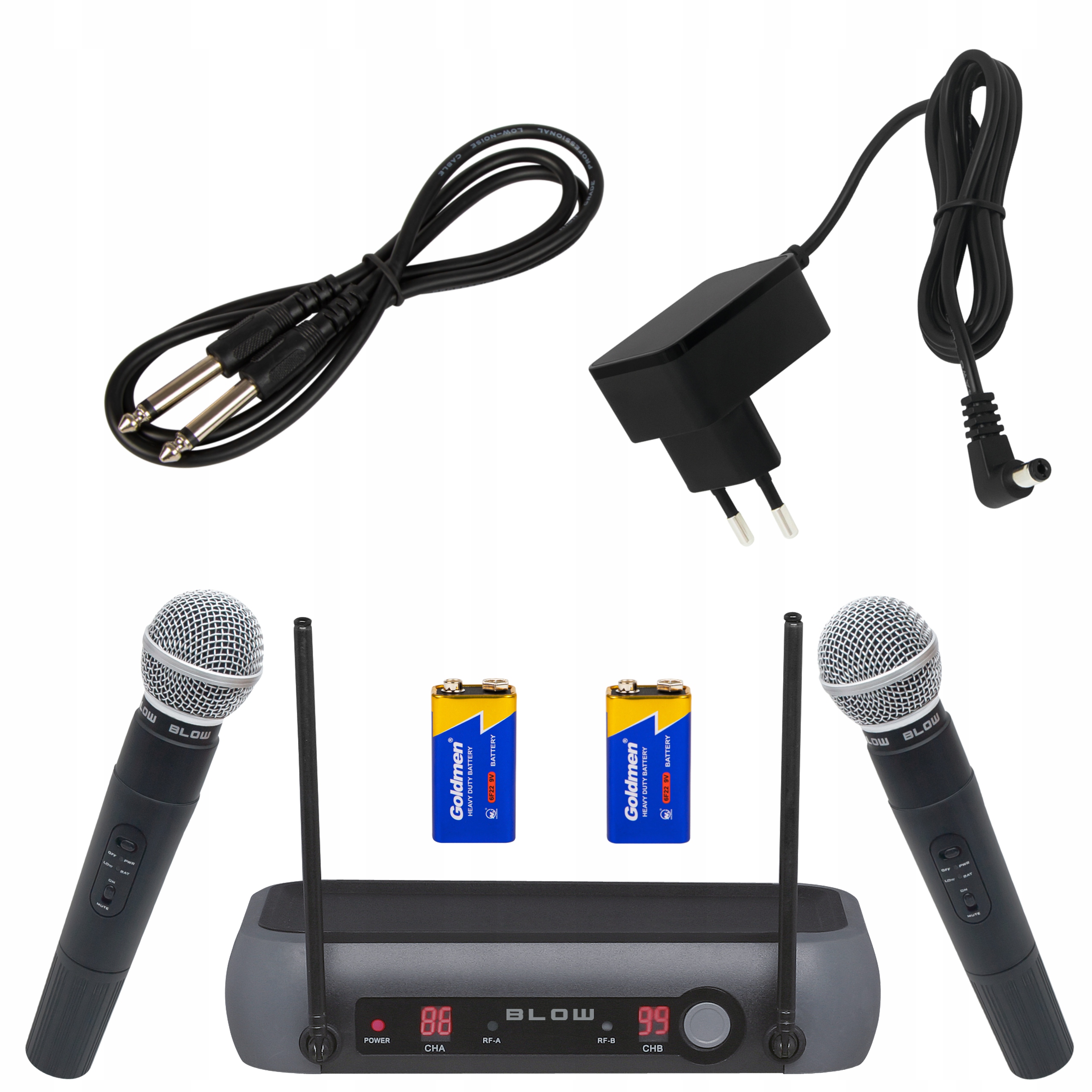 2x BEZPRZEWODOWY MIKROFON +ODBIORNIK STACJA ZASIĘG 50m KARAOKE WOKAL ZESTAW Marka Blow