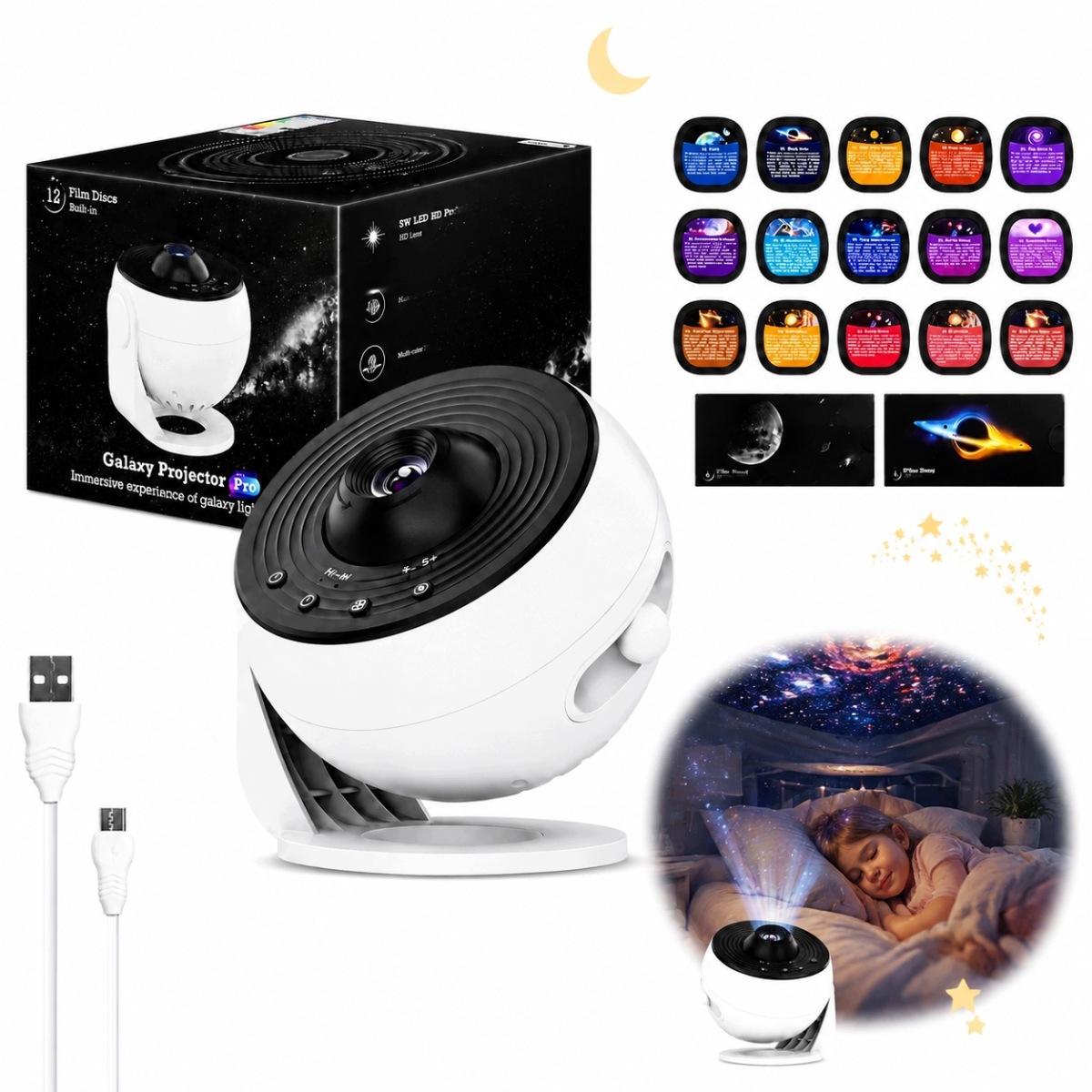 2026 Projektor gwiazd lampka dysk planety Usb Planetarium 360 stopni 13W1