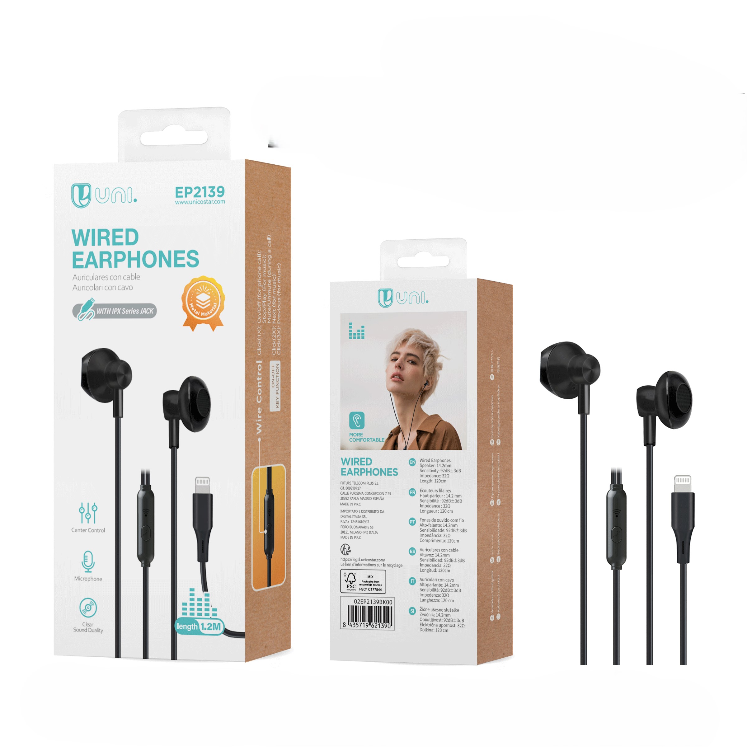 Czarne Słuchawki Przewodowe Douszne Z Mikrofonem Ligthning