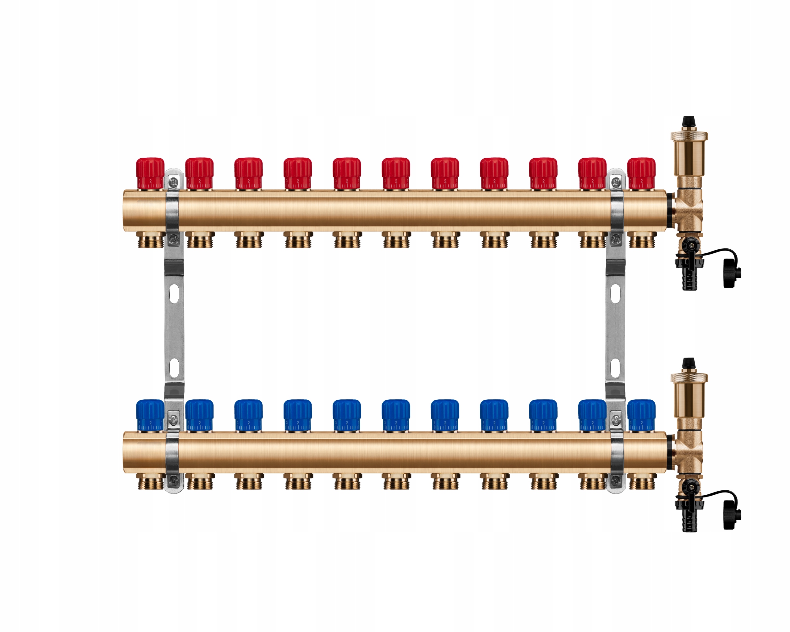 Mosazný rozdělovač 11 manuálních okruhů pro radiátorové vytápění