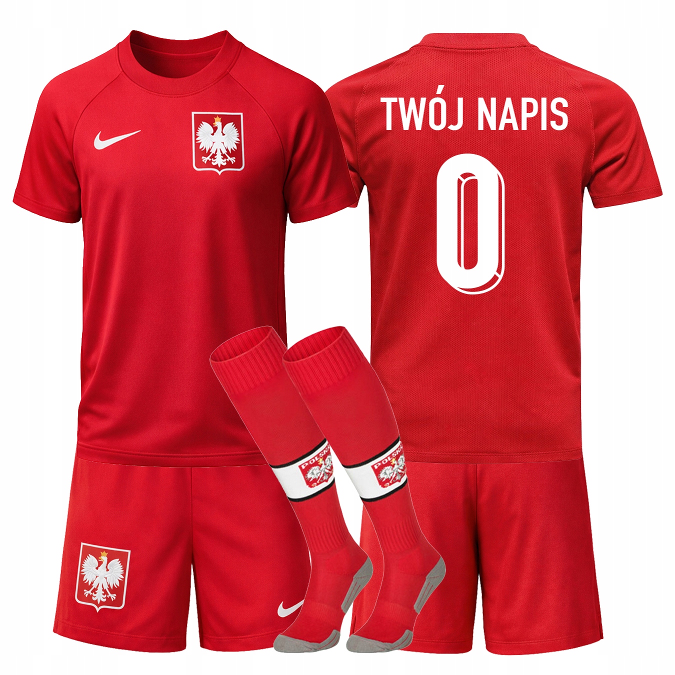 Polska Strój piłkarski +getry komplet Twój Napis np. Lewandowski 128-137