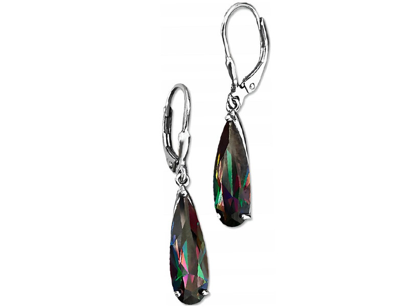 Stříbrné dlouhé náušnice 925 s různobarevnými zirkony a lesklými slzičkami