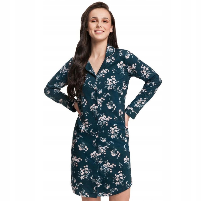 Košile noční s dlouhým rukávem rozepínací s květinami XXL Luna