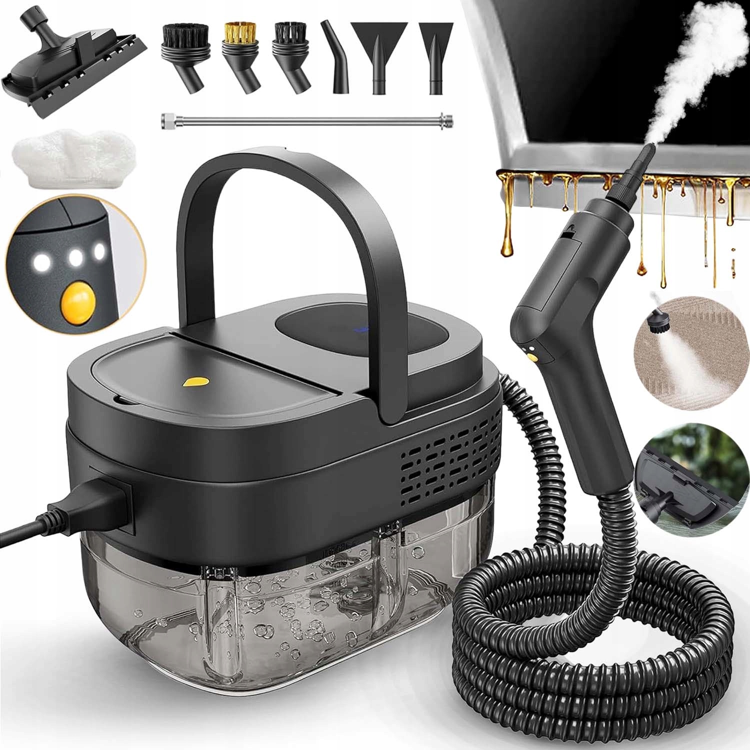 Myjka Parowa 2500W Z 3 Stopniami Mocy Do Czyszczenia Wykładzin Mebli Podłóg