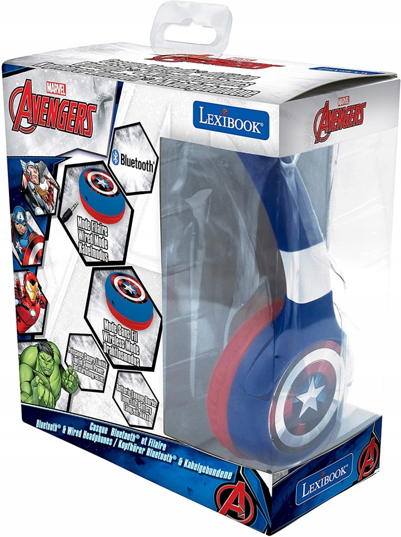 Lexibook 2v1 bluetooth skládací sluchátka Avengers s limitem hlasitosti