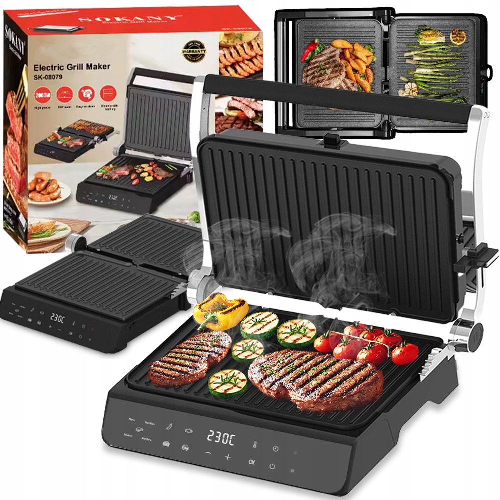 Grill Elektryczny Opiekacz Toster Do Kanapek Panini Kebaba Rozkładany 2000W