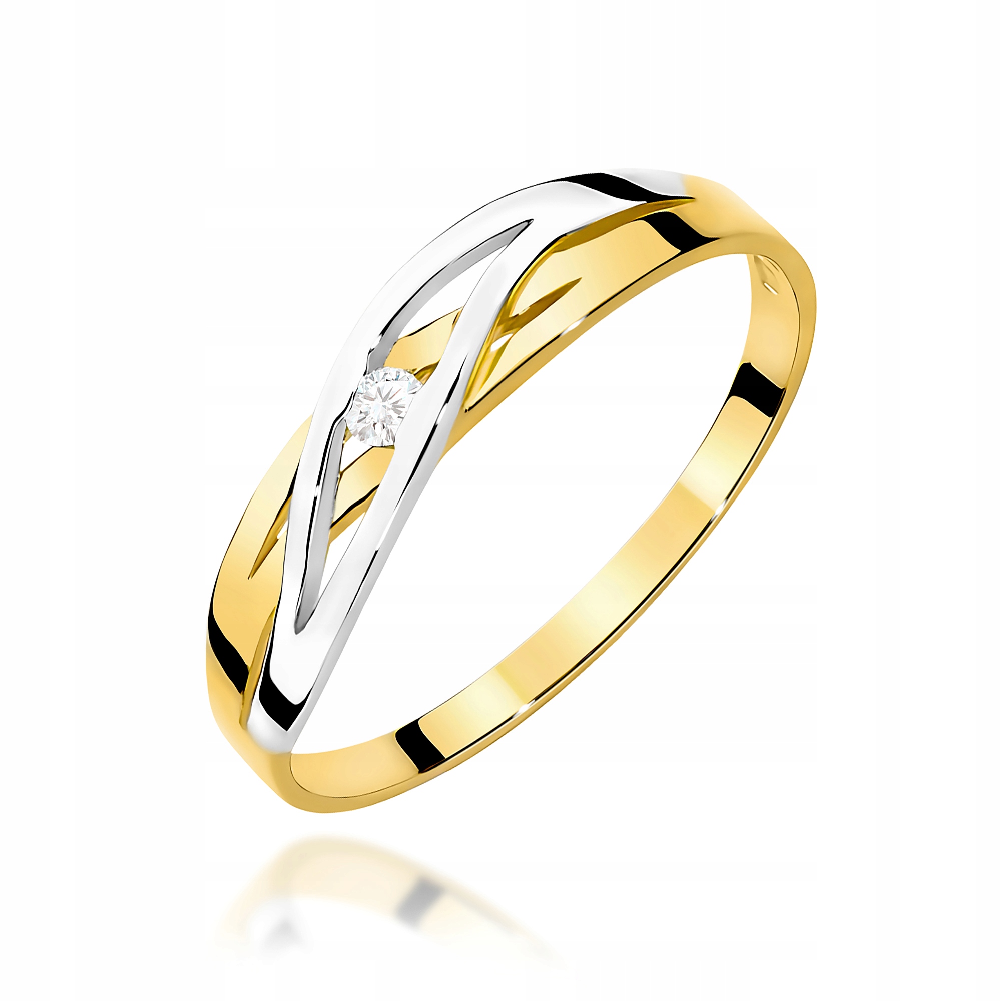 Zlatý prstýnek 585 s diamantem 0.05 ct kulatý zásnubní výbrus, módní