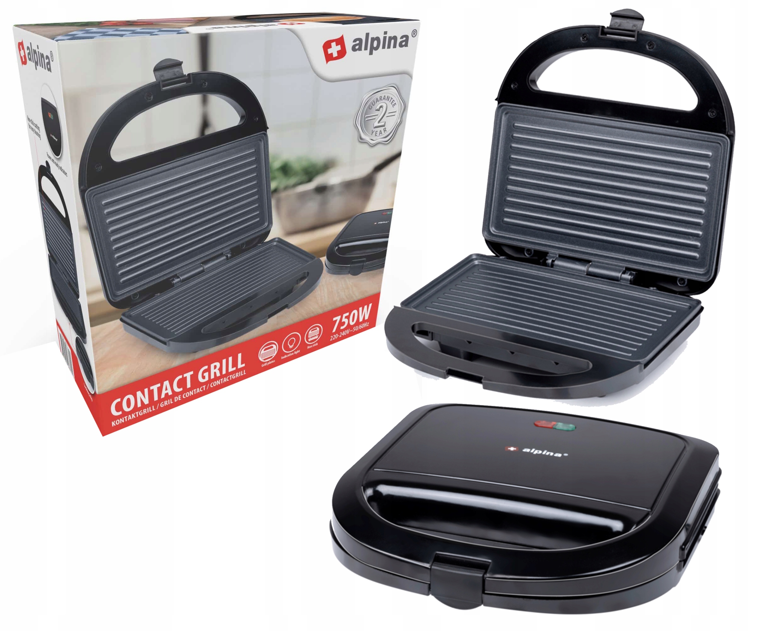 Elektrický Kontaktní Gril Na Opékání Panini Alpina 750 W Černý