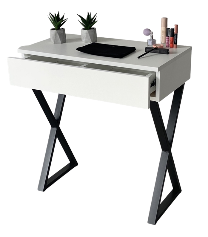 Toaletka Biela Matná S Zásuvkou, Čierne Nožičky X 75 CM