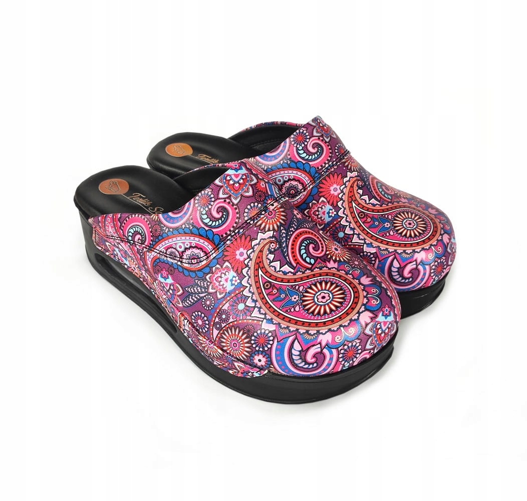 Air Clogs buty medyczne ze wzorem paisley różowo fioletowy 40