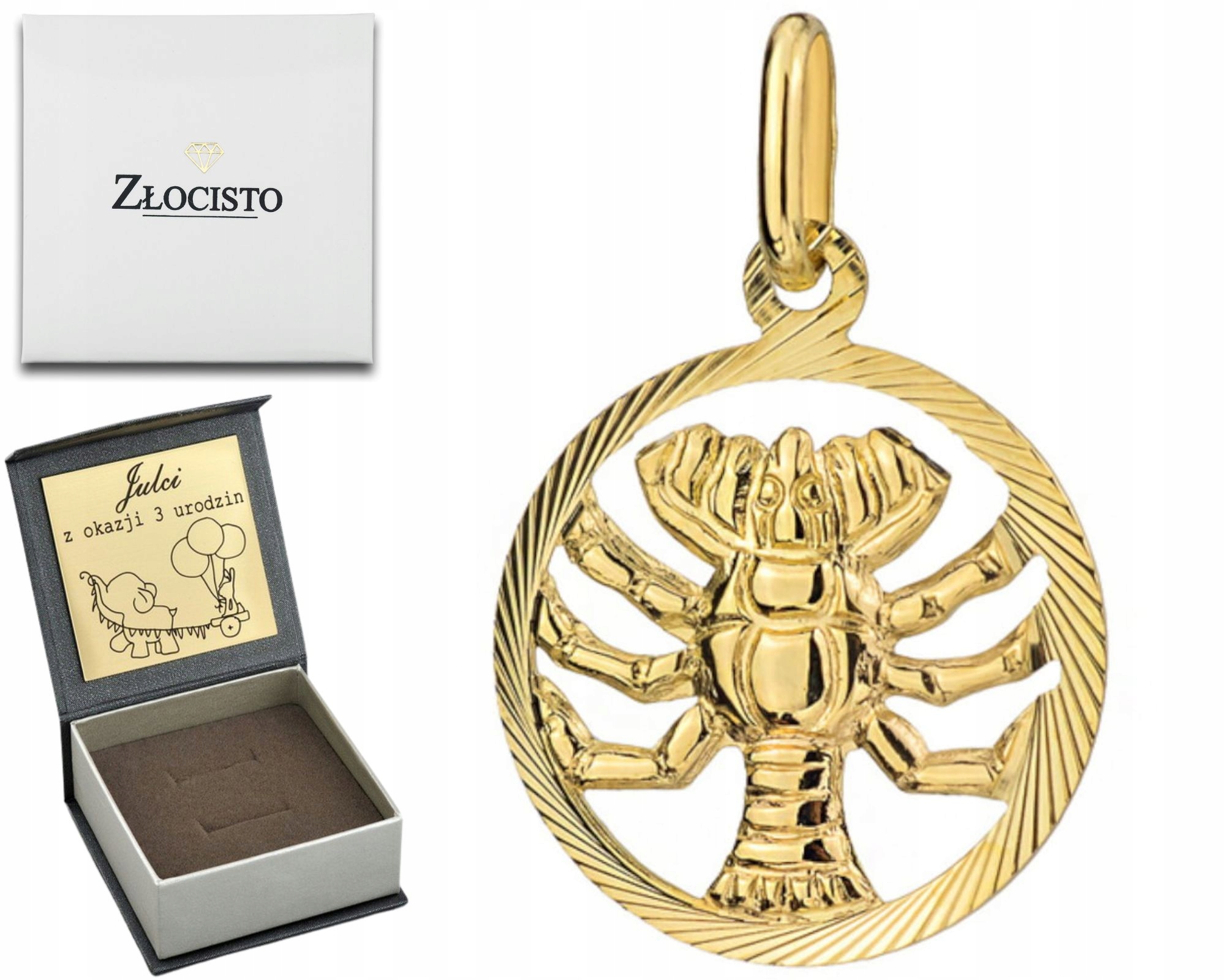 Zlatý přívěsek Znamení Zvěrokruhu Rak 585 Gravírování jako Dárek