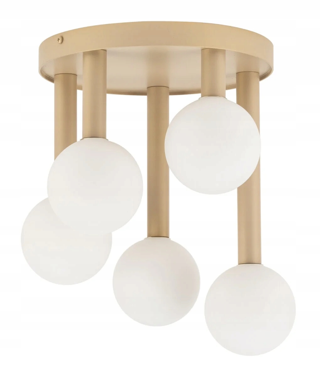 Dekoratívna stropná lampa zlatá, moderná, sklenené biele gule, 5 bodov Sigma