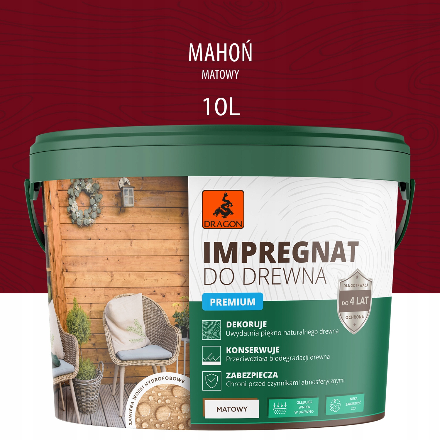 Impregnat do drewna PREMIUM DRAGON 10L MAHOŃ