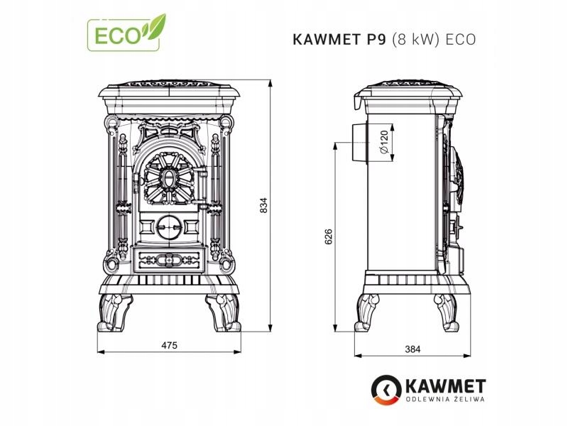 Piec wolnostojący KAWMET P9 (8 kW) ECO Moc 8 kW
