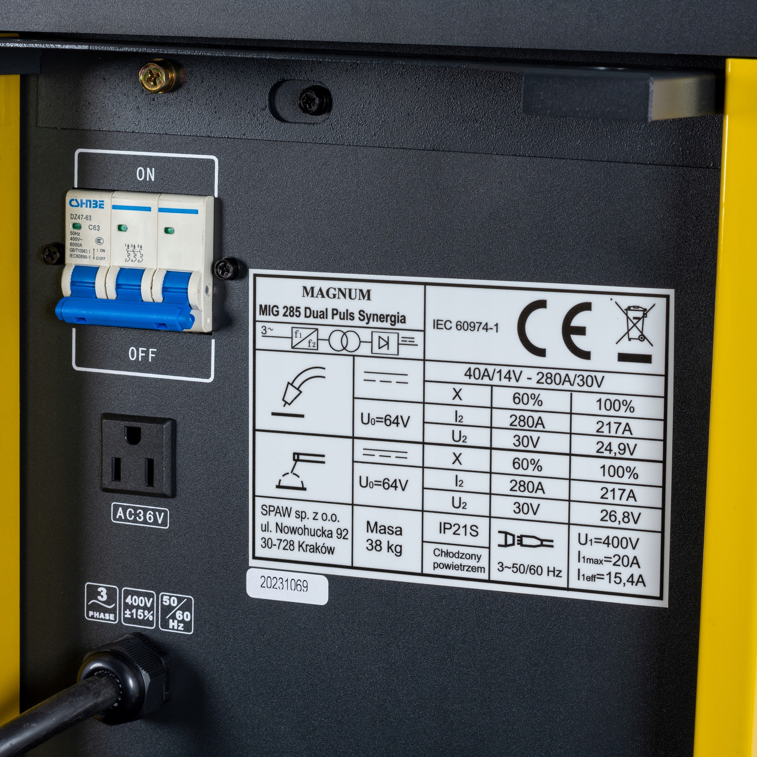 Spawarka inwerterowa MIG/MAG 285 Dual Puls Synergia LCD MAGNUM Model U MI 285 PULS LCD