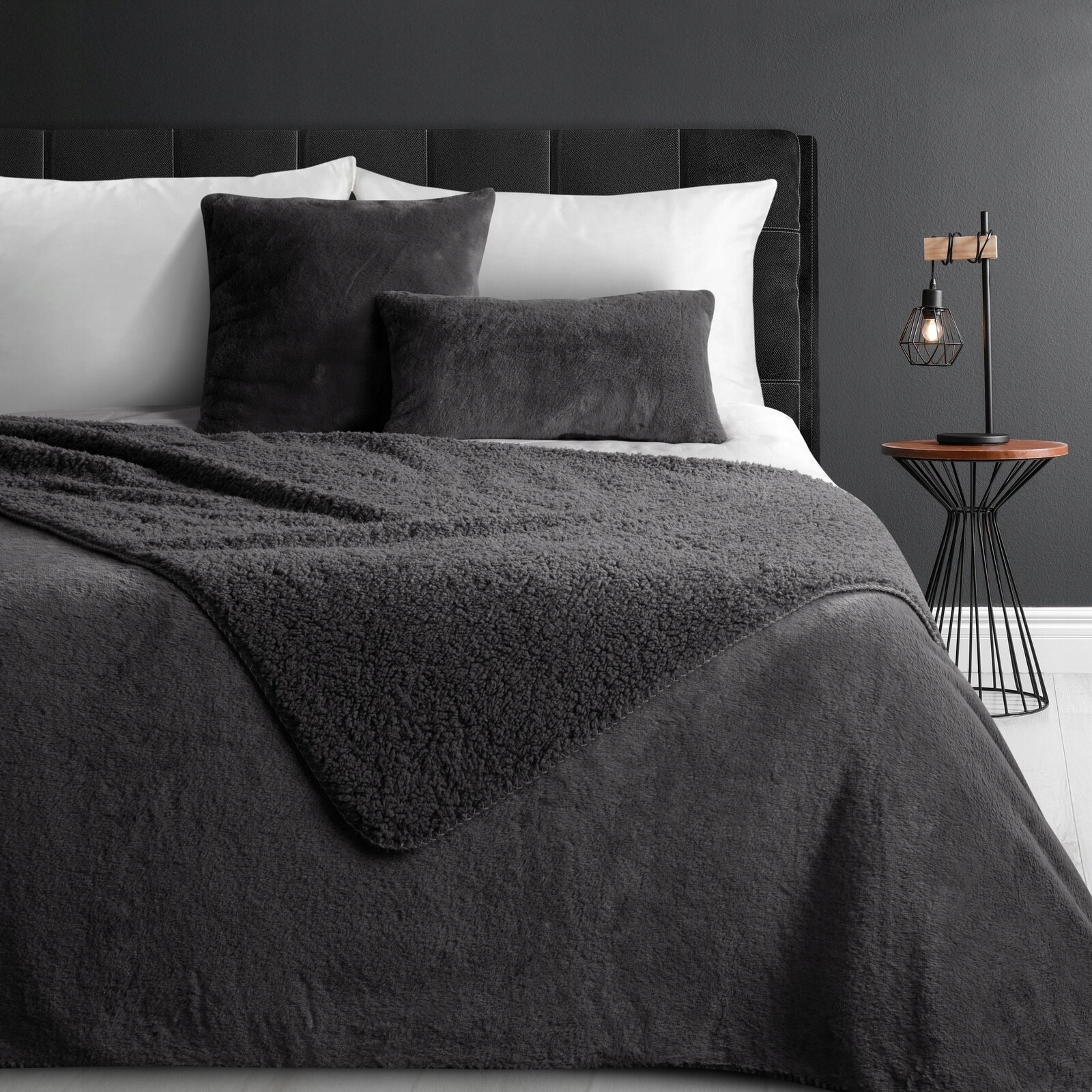 Dekorativní přehoz 220x240 Nina Ocelový Popel Beránek Sherpa