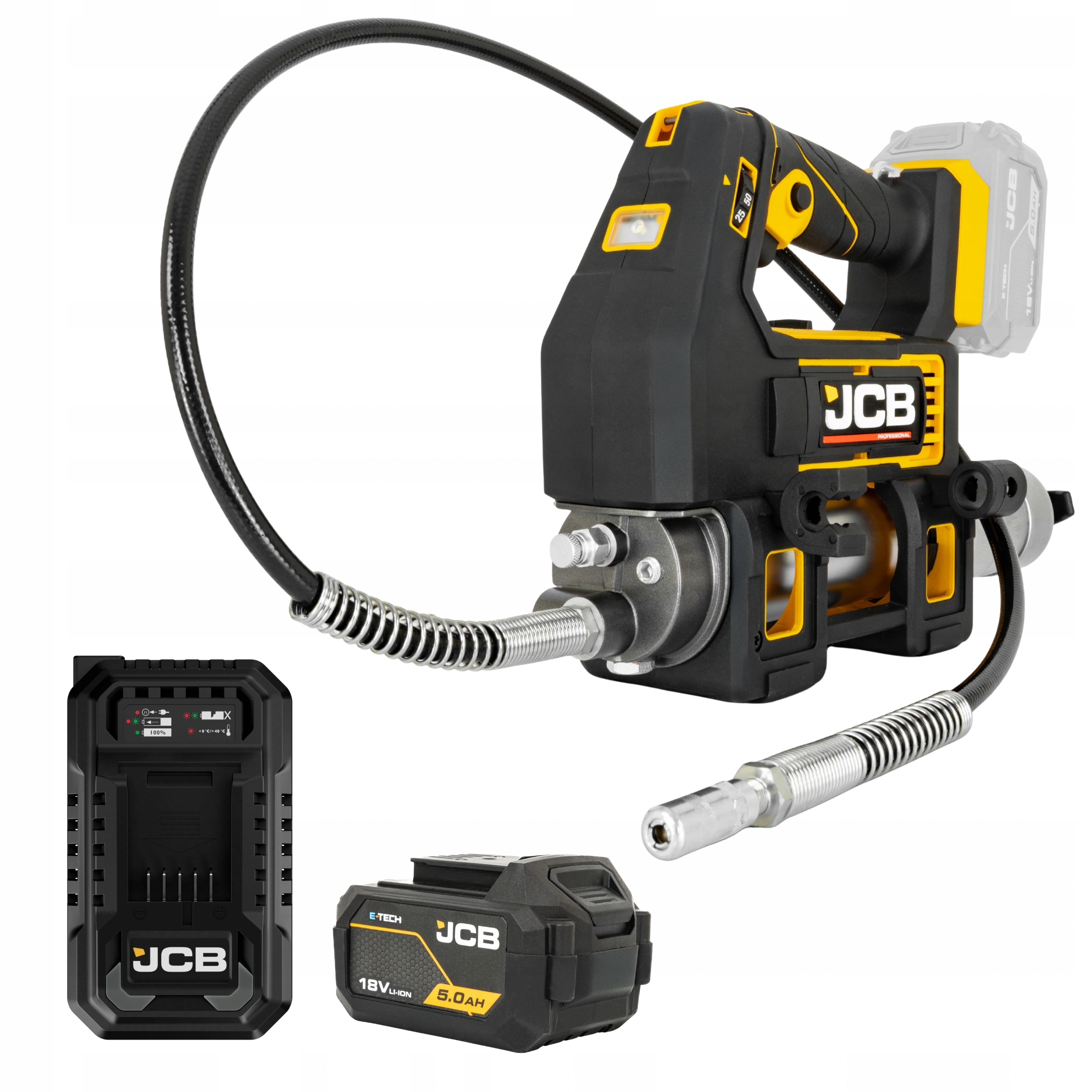 Jcb Professional 18V akumulátorová mazačka 700 bar nabíjačka batéria 5Ah