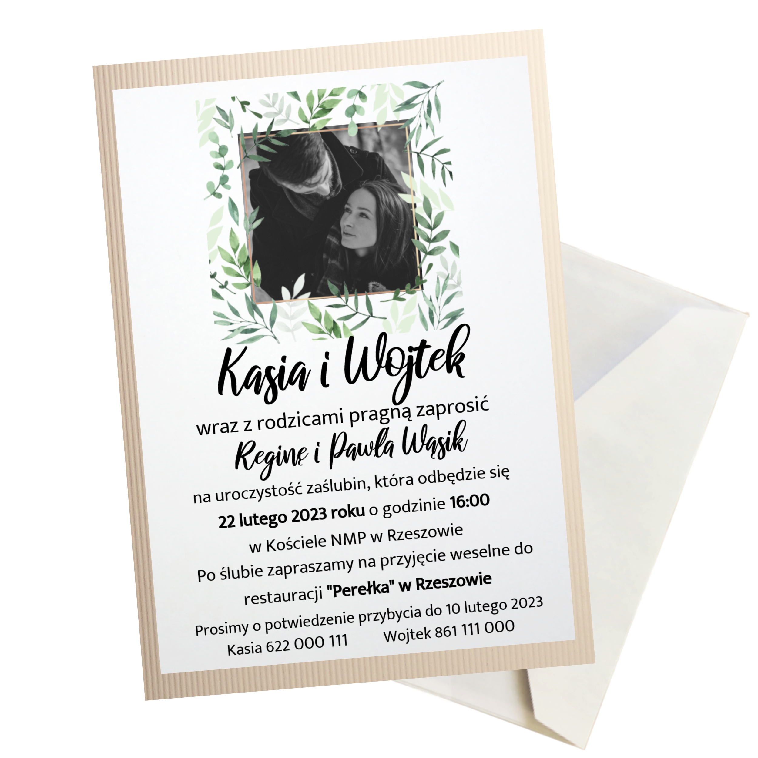 ZAPROSZENIE ŚLUB WESELE + KOPERTA PERSONALIZOWANE