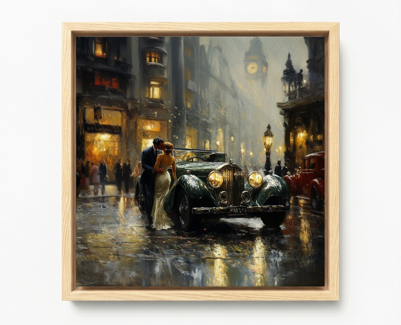 Obraz Rama American Box Mesto Večer Auto Pár Bozk Retro 60x60