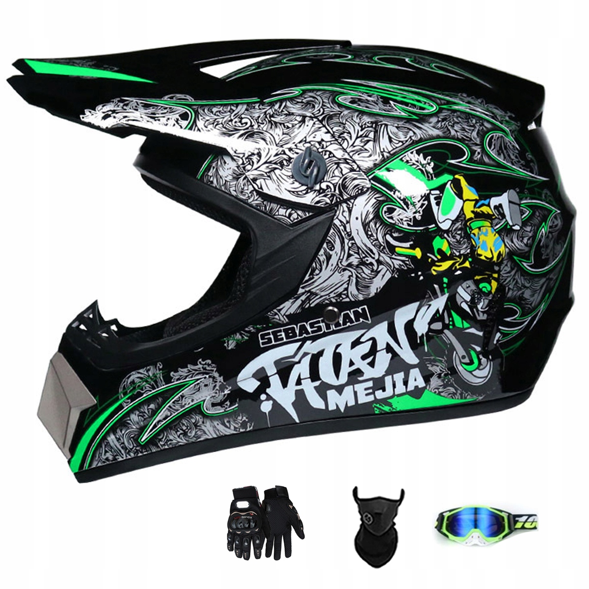 Motocyklová Přilba Lehká Enduro Quada Brýle Rukavice Maska XL