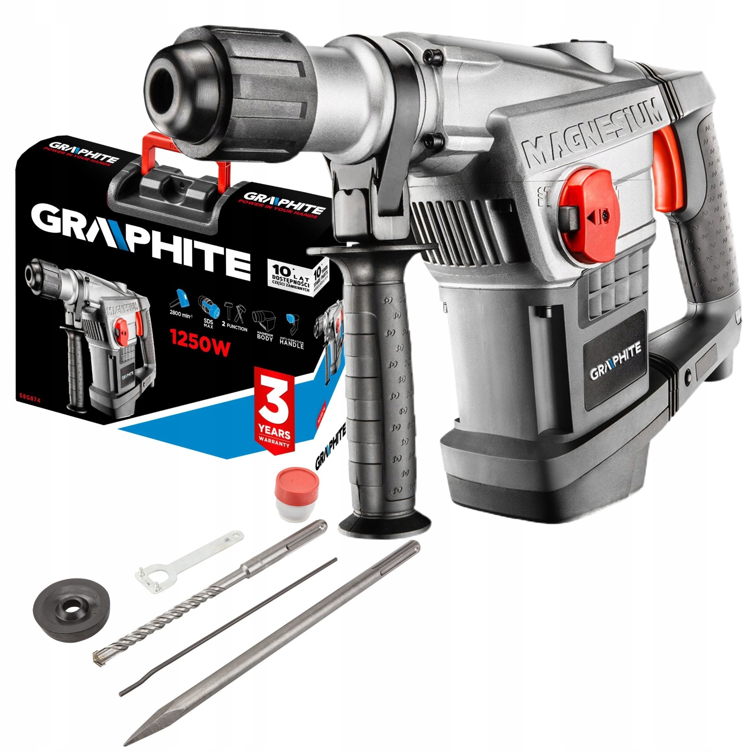 Graphite Elektrický Příklepový Kladívko Sds-max 1250W Kufřík 58G874 Dláta