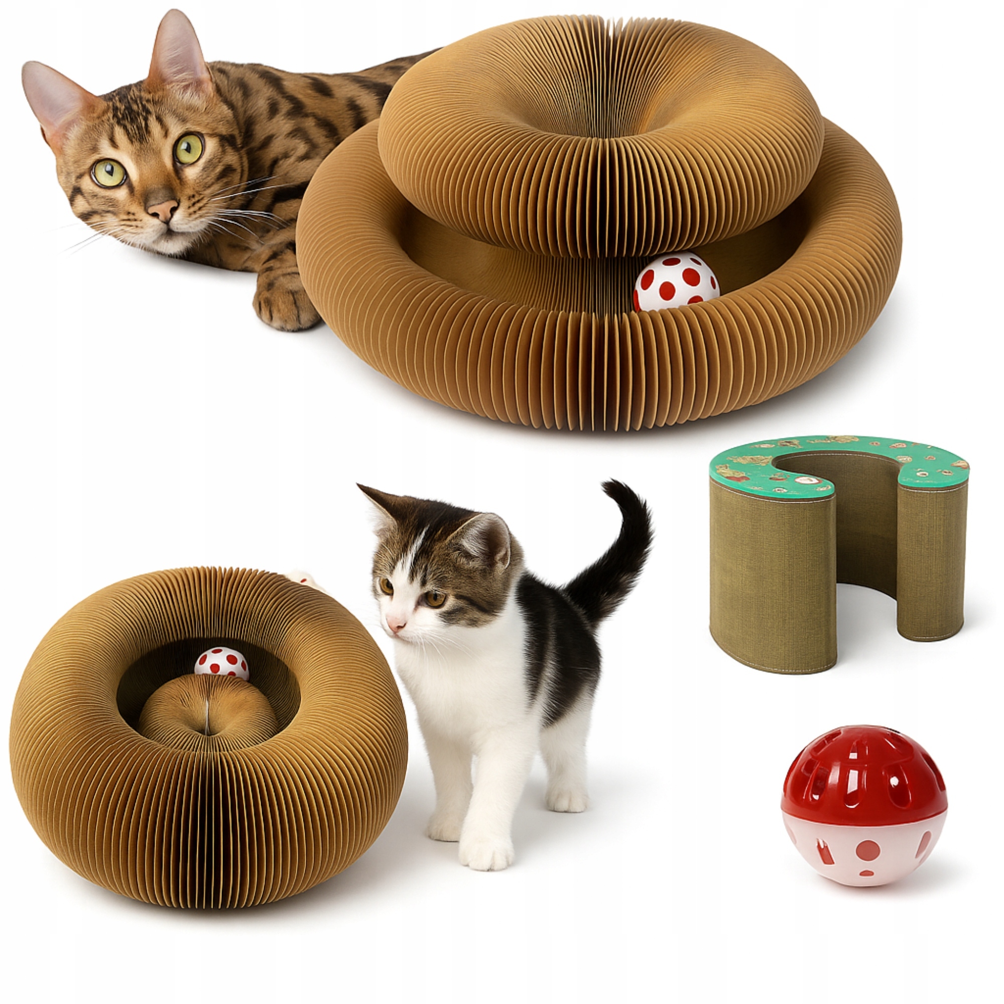 Levně Skládací Škrabadlo Pro Kočky Kartonová Harmonika Míček