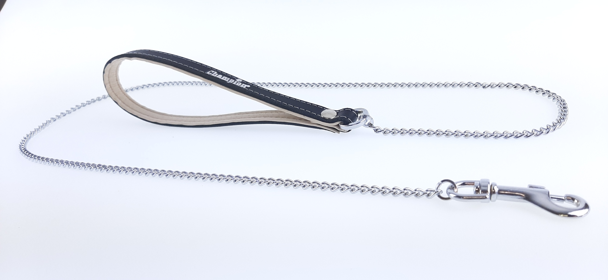 

Smycz łańcuch ogniwo 1, skórzana rączka 110 cm