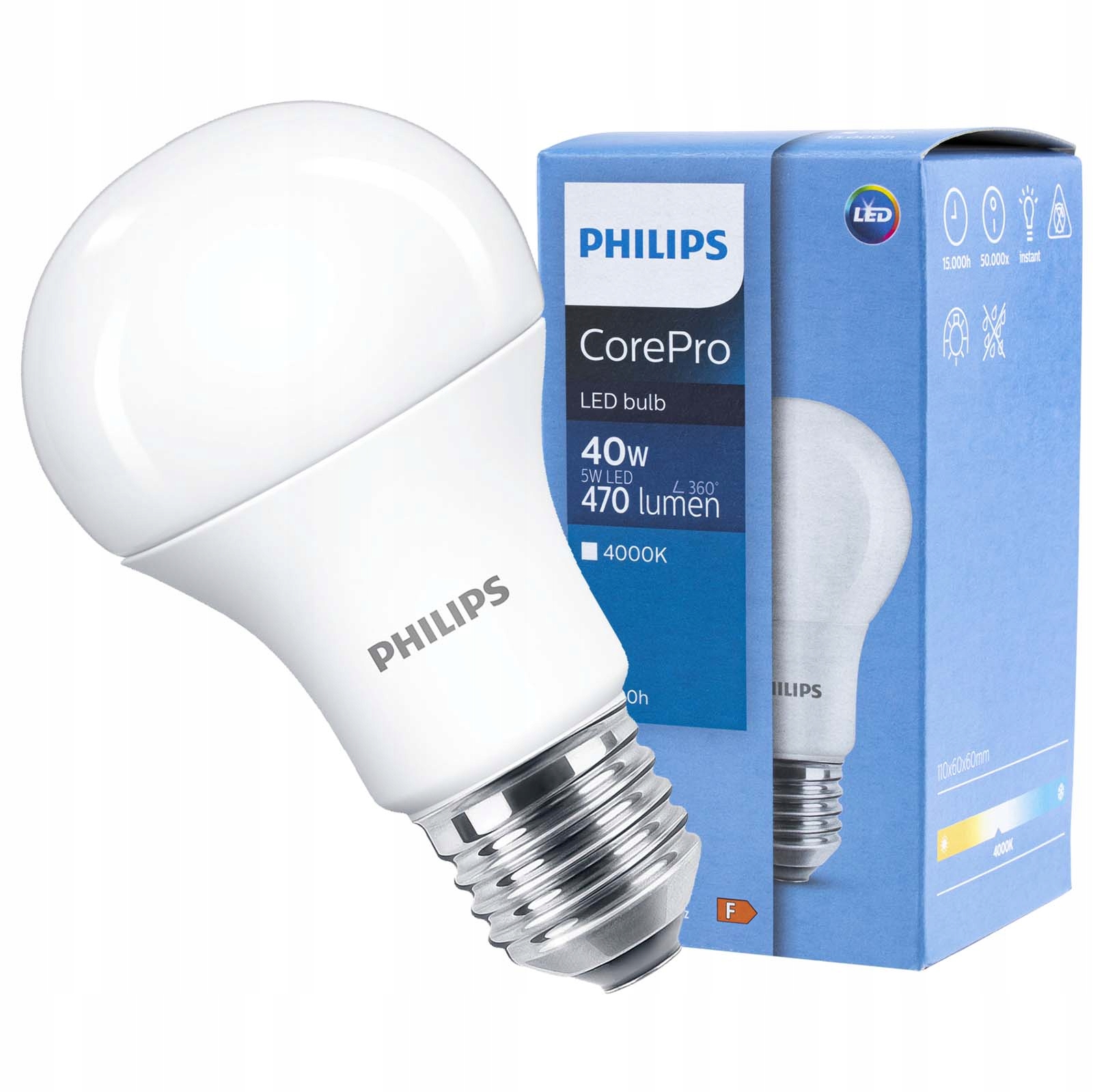 Żarówka LED E27 4,9W = 40W 470lm 4000K Neutralna Biała CorePRO PHILIPS