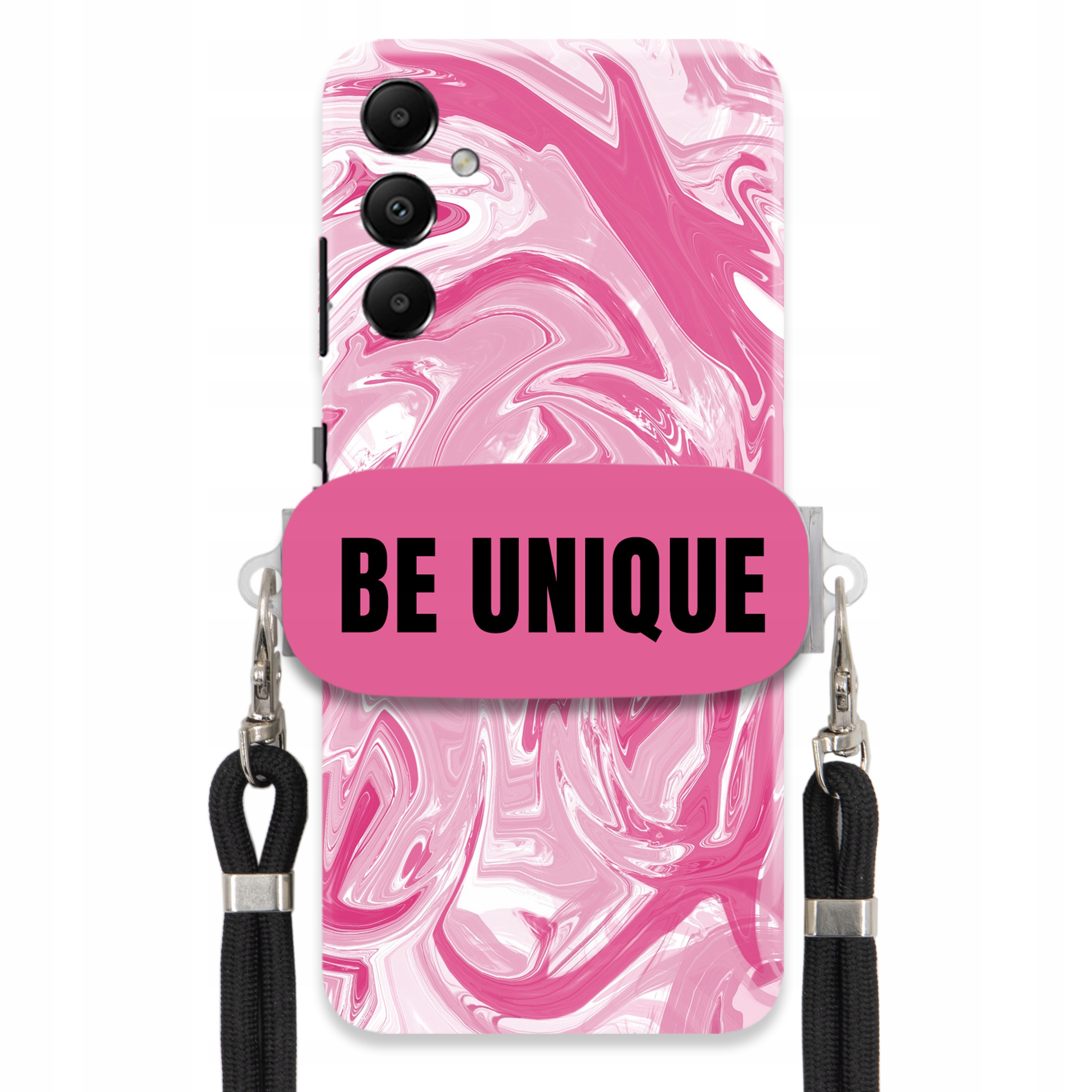 Puzdro na Samsung A05S Case držiak na šnúrku Čierna Ružová Mramor Be Unique