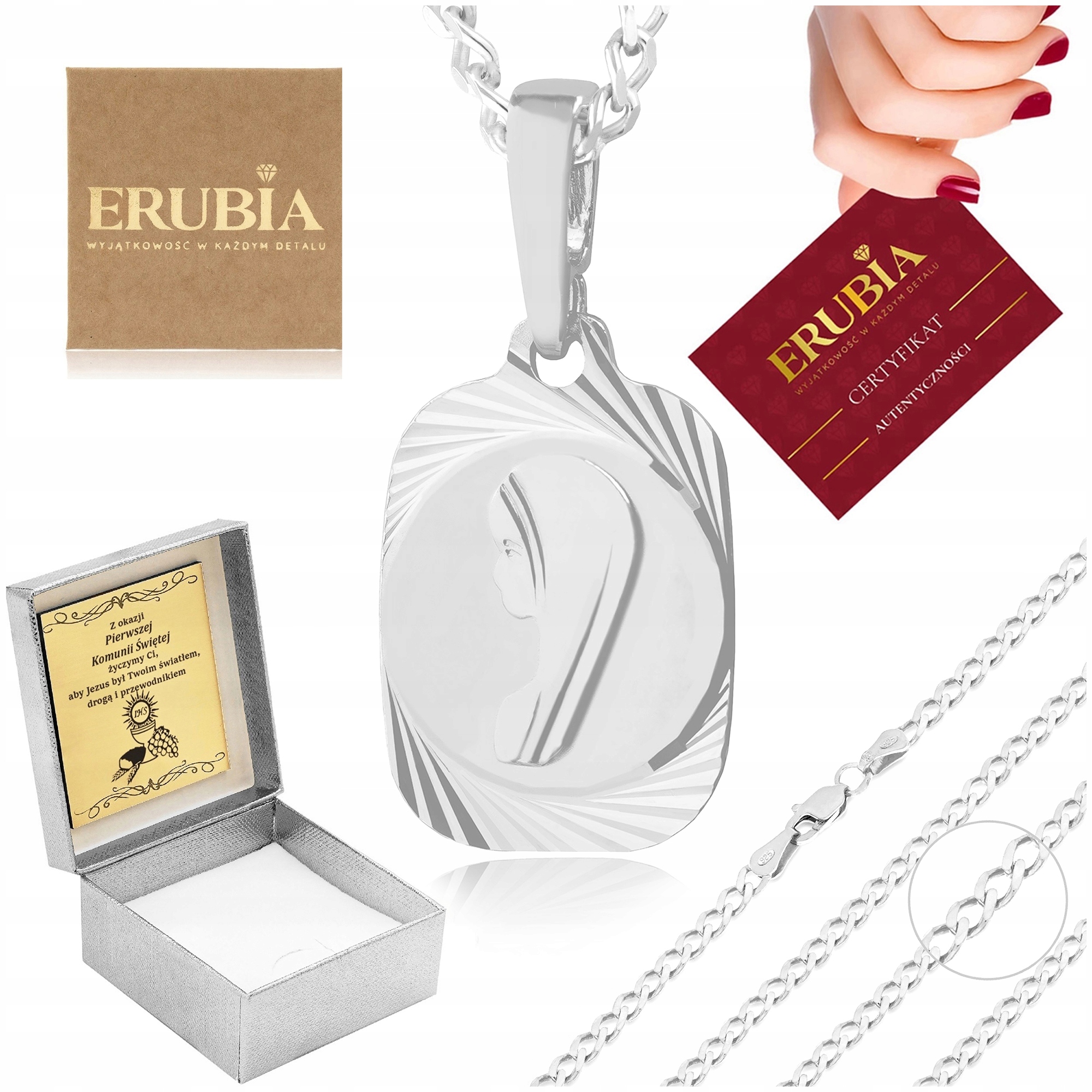 Lesklý Stříbrný Náhrdelník Medailon Matka Boží 925 Na Křtiny Rok Přijímání