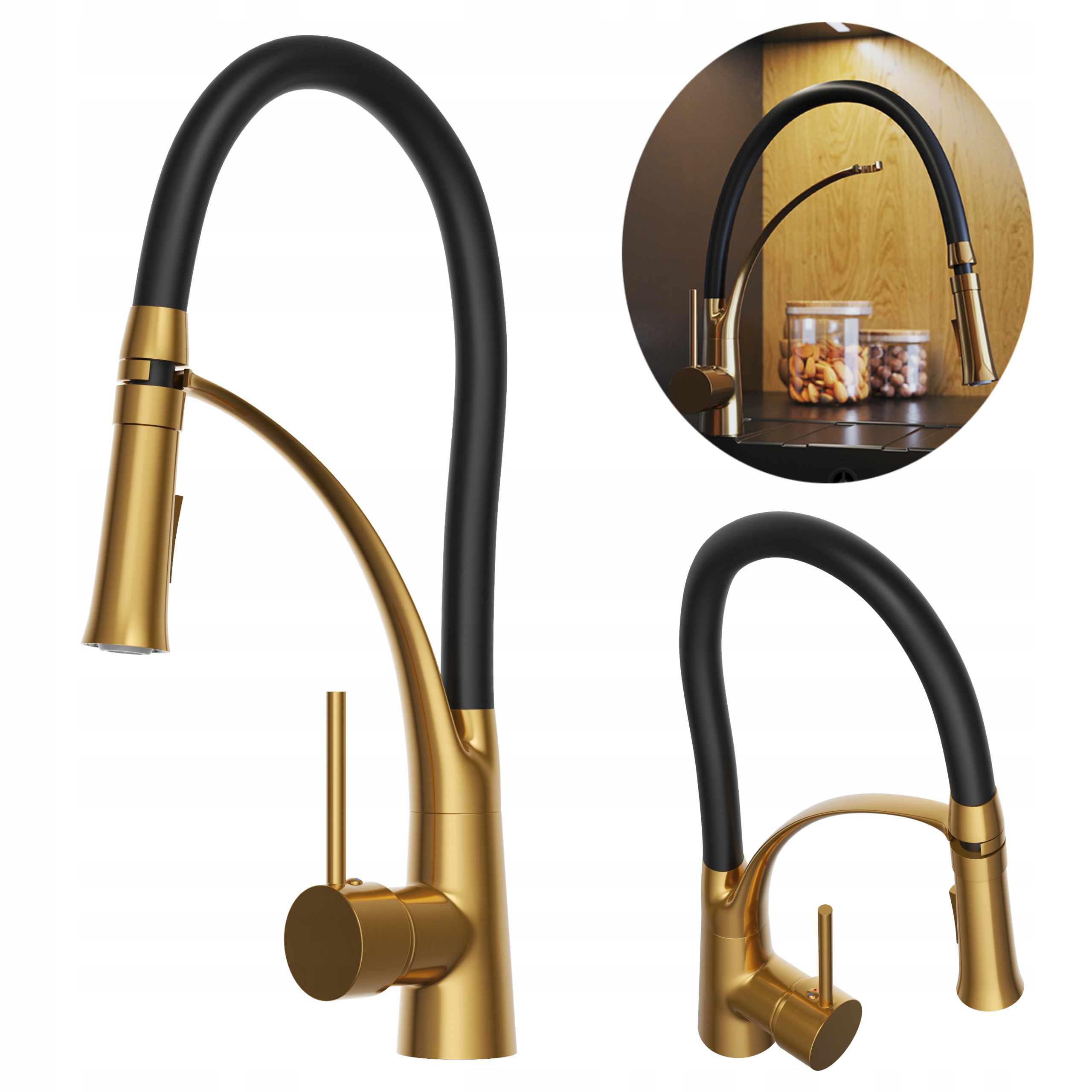 Kuchynská batéria Nexo flexibilný výtokový kohútik Brushed Gold